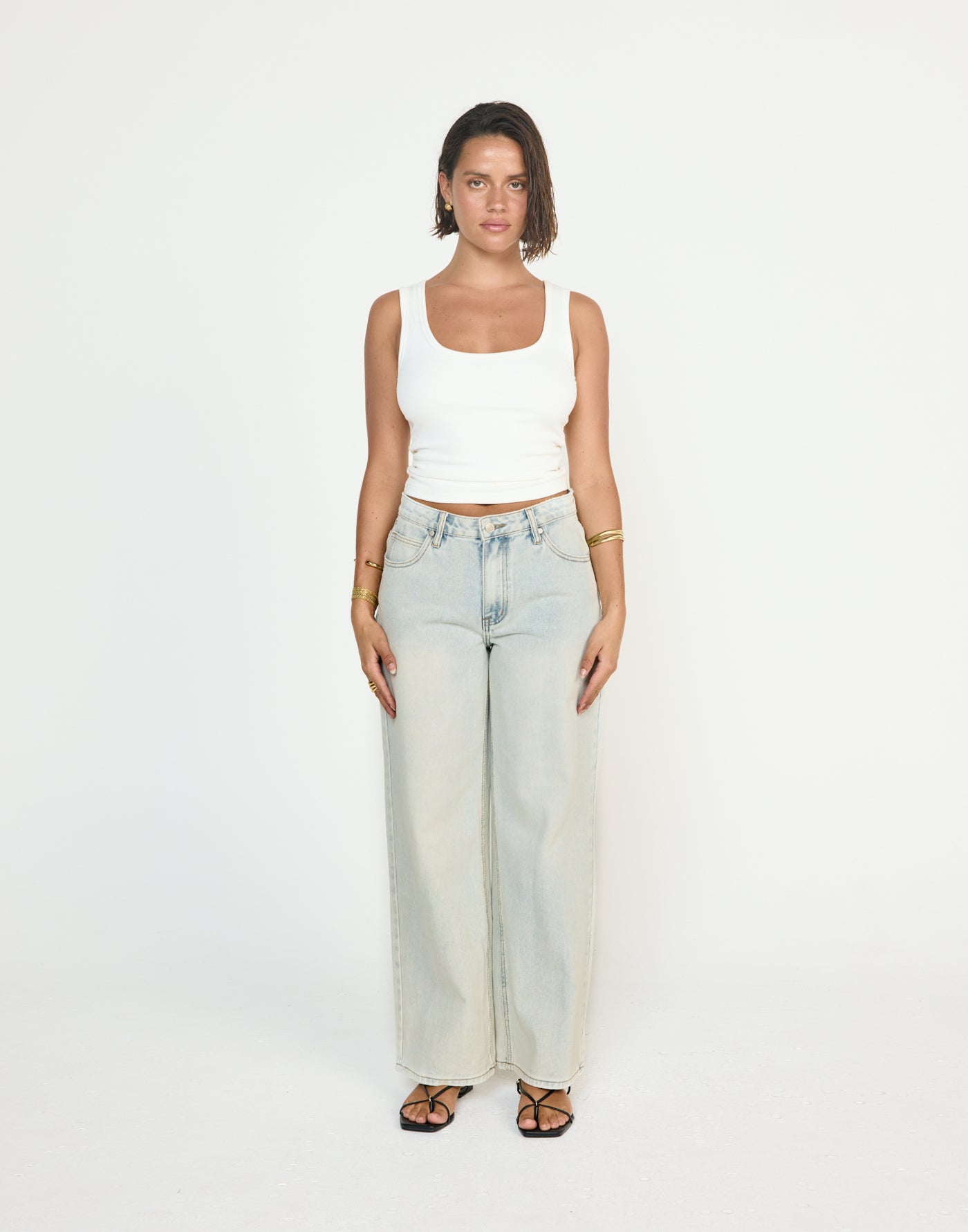 Roman Jeans (Light Blue) - CHARCOAL EXCLUSIVE - Low rise wide leg denim jeans with functional pockets - Women's Pants - Charcoal Clothing