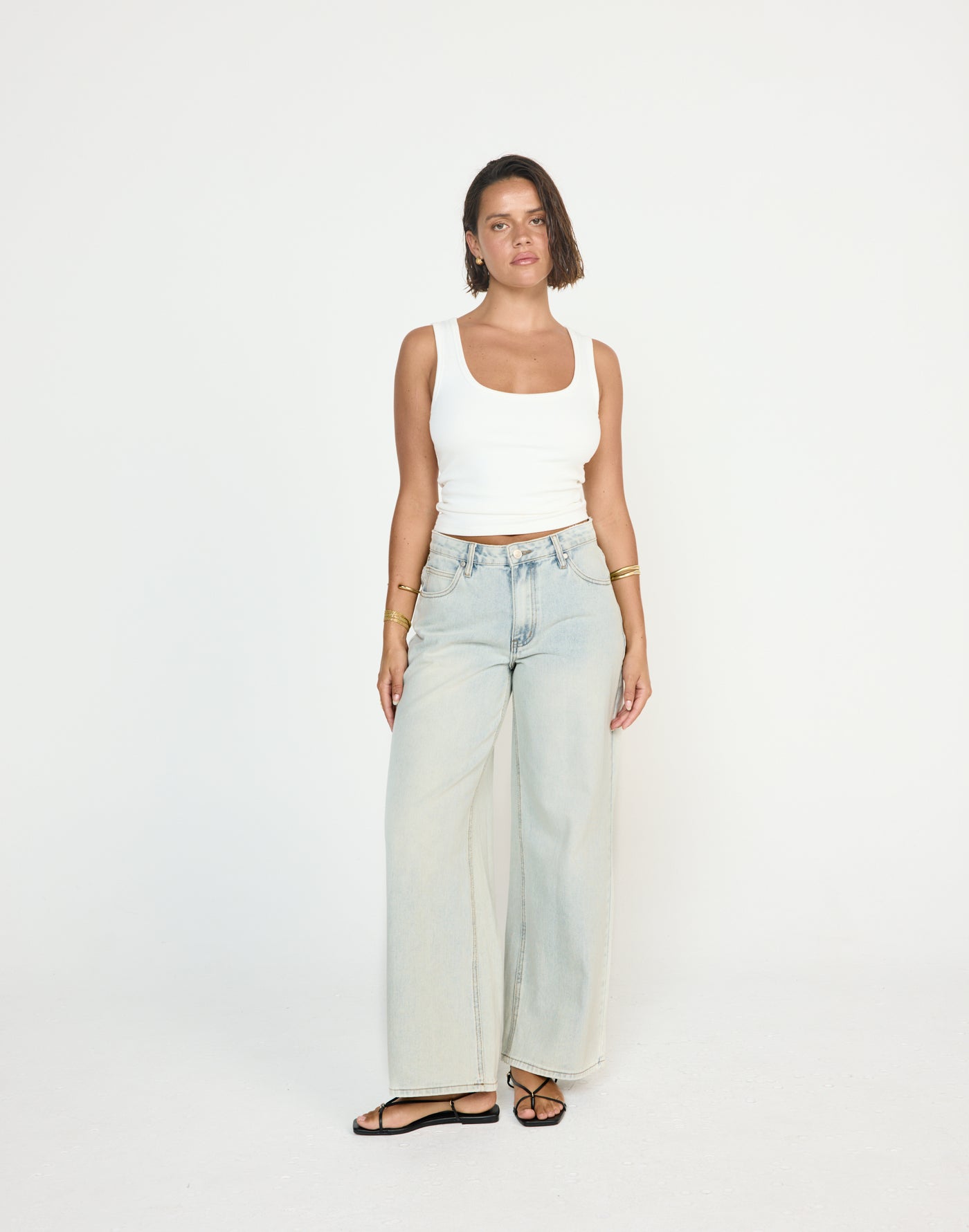 Roman Jeans (Light Blue) - CHARCOAL EXCLUSIVE - Low rise wide leg denim jeans with functional pockets - Women's Pants - Charcoal Clothing