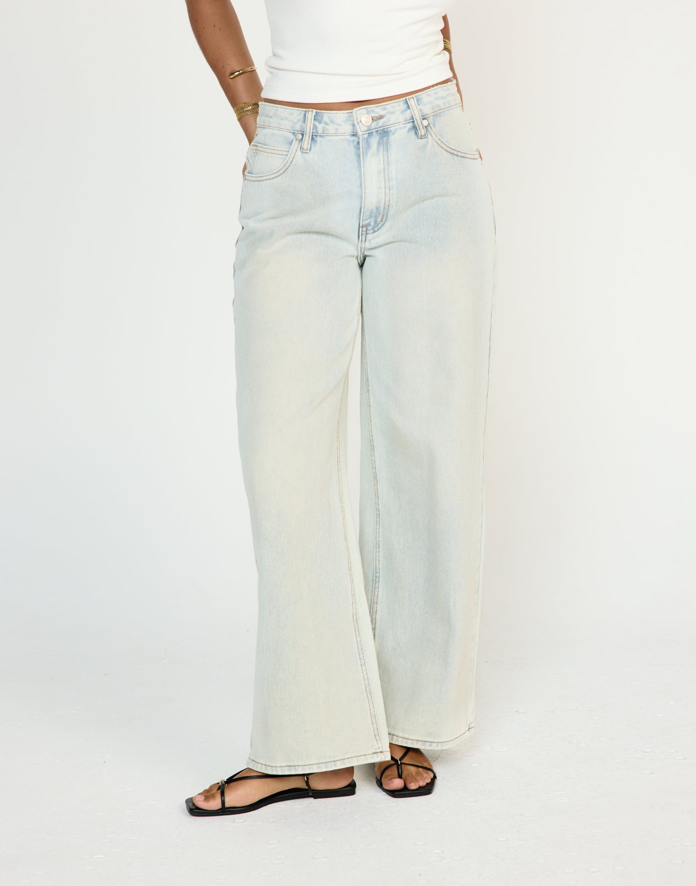 Roman Jeans (Light Blue) - CHARCOAL EXCLUSIVE - Low rise wide leg denim jeans with functional pockets - Women's Pants - Charcoal Clothing