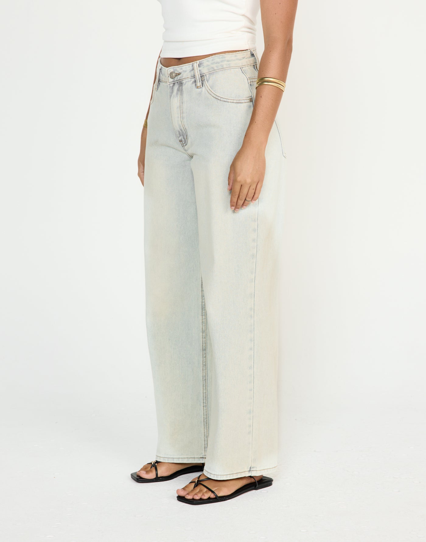 Roman Jeans (Light Blue) - CHARCOAL EXCLUSIVE - Low rise wide leg denim jeans with functional pockets - Women's Pants - Charcoal Clothing