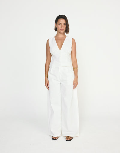 Nautical Pants (White) - CHARCOAL EXCLUSIVE - Linen mid rise wide leg pants - Women's Pants - Charcoal Clothing