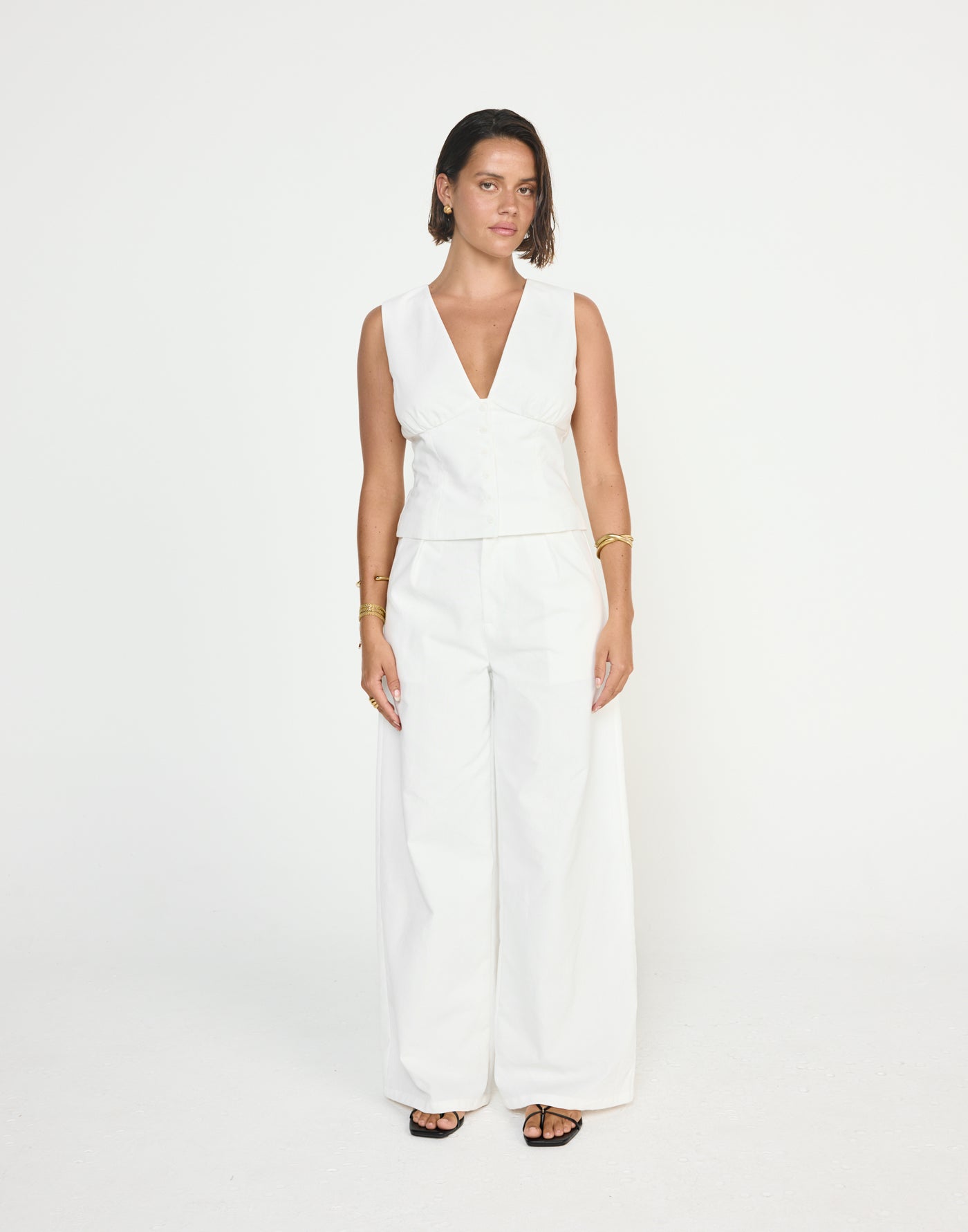 Nautical Pants (White) - CHARCOAL EXCLUSIVE - Linen mid rise wide leg pants - Women's Pants - Charcoal Clothing