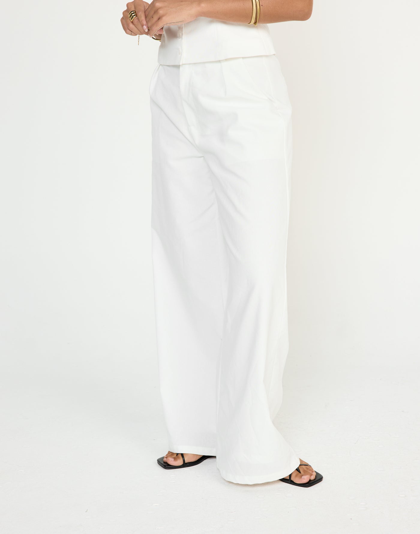 Nautical Pants (White) - CHARCOAL EXCLUSIVE - Linen mid rise wide leg pants - Women's Pants - Charcoal Clothing