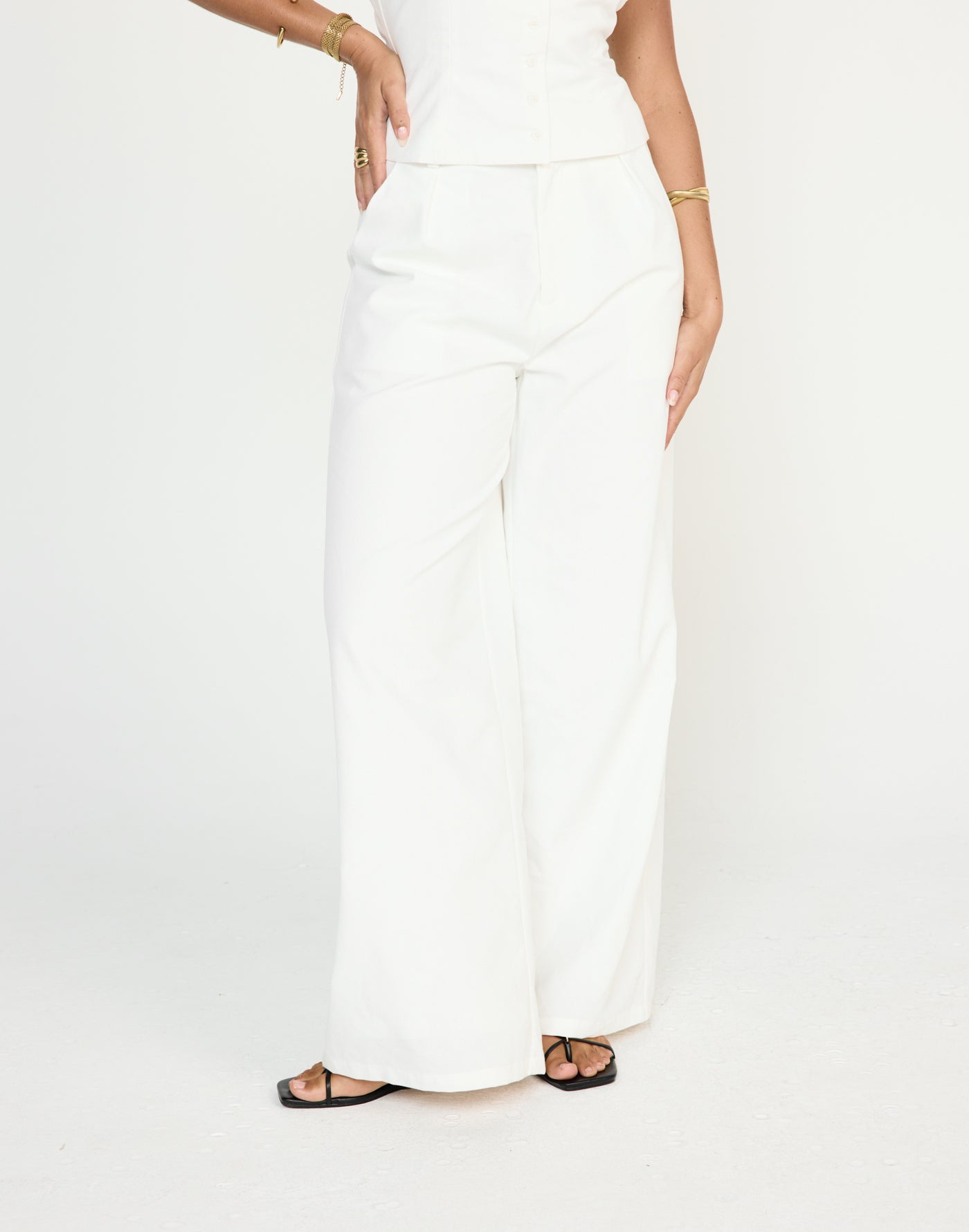 Nautical Pants (White) - CHARCOAL EXCLUSIVE - Linen mid rise wide leg pants - Women's Pants - Charcoal Clothing