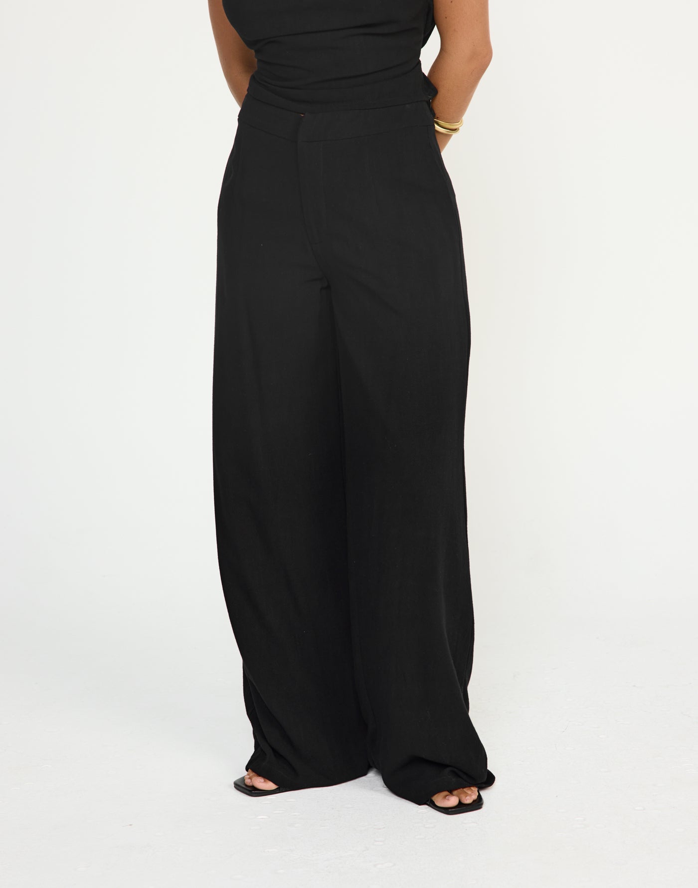 Shoreline Pants (Black) - CHARCOAL EXCLUSIVE - Mid to high rise wide baggy leg pants with linen fabrication - Women's Pants - Charcoal Clothing