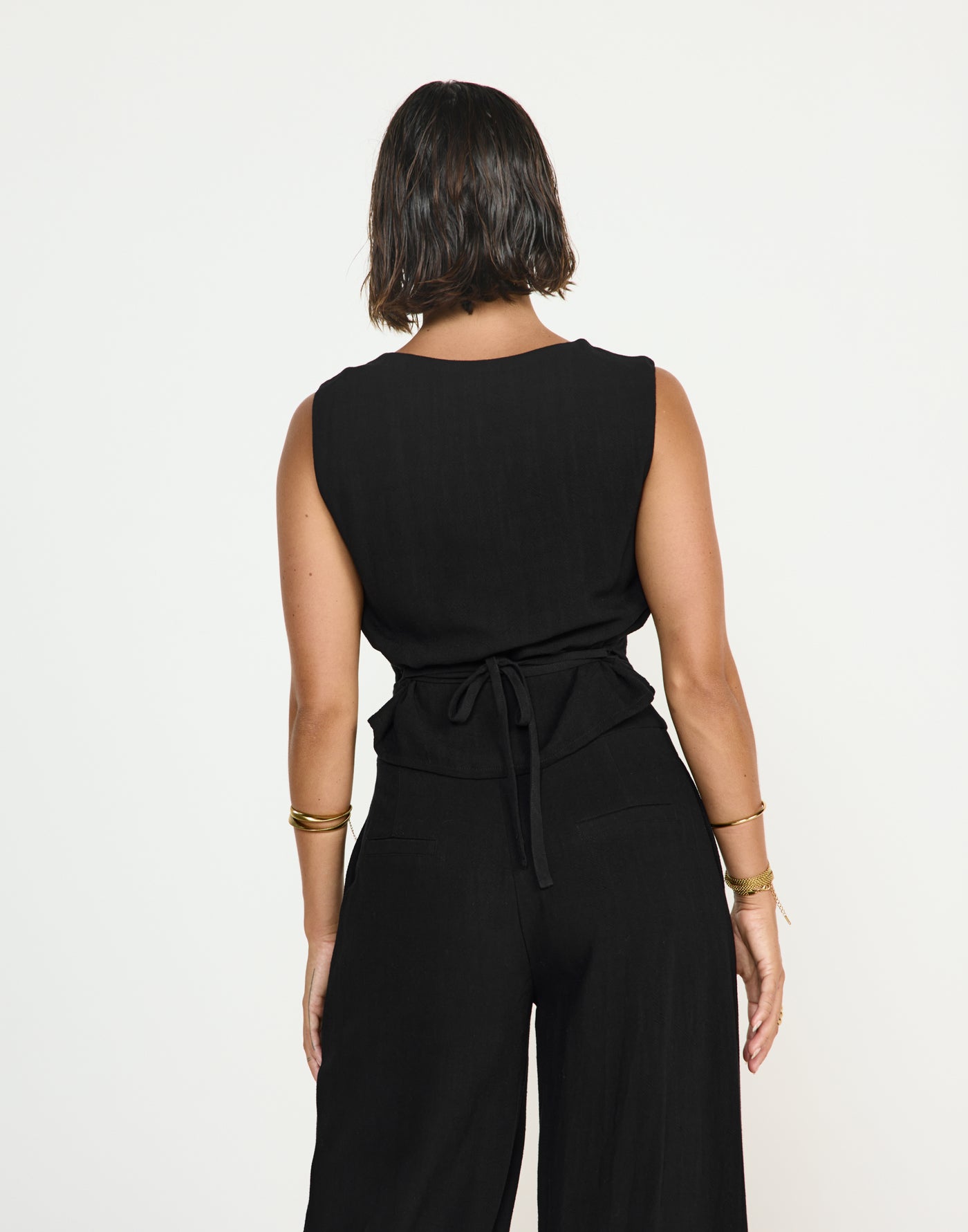 Shoreline Top (Black) - CHARCOAL EXCLUSIVE - Cowl neckline linen top with adjustable back tie - Women's Top - Charcoal Clothing