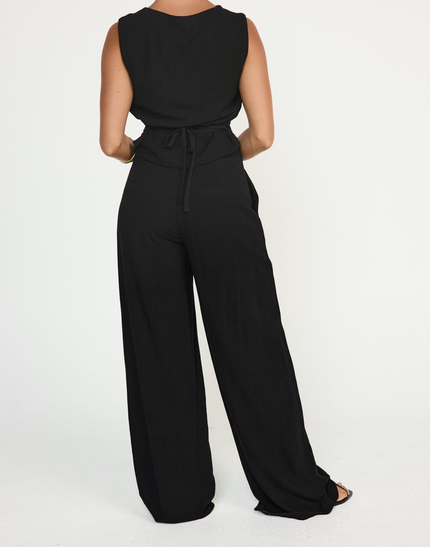 Shoreline Pants (Black) - CHARCOAL EXCLUSIVE - Mid to high rise wide baggy leg pants with linen fabrication - Women's Pants - Charcoal Clothing