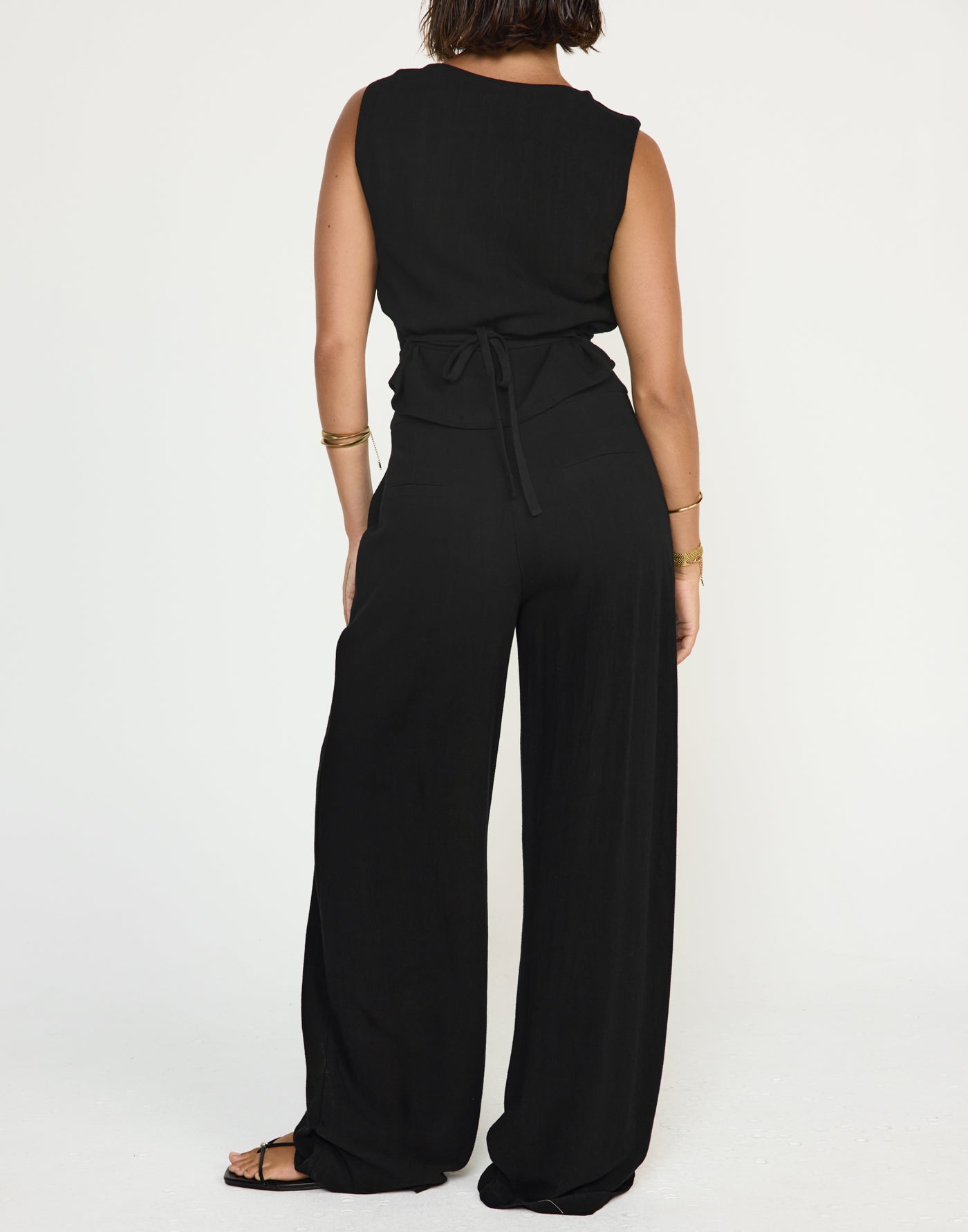 Shoreline Pants (Black) - CHARCOAL EXCLUSIVE - Mid to high rise wide baggy leg pants with linen fabrication - Women's Pants - Charcoal Clothing