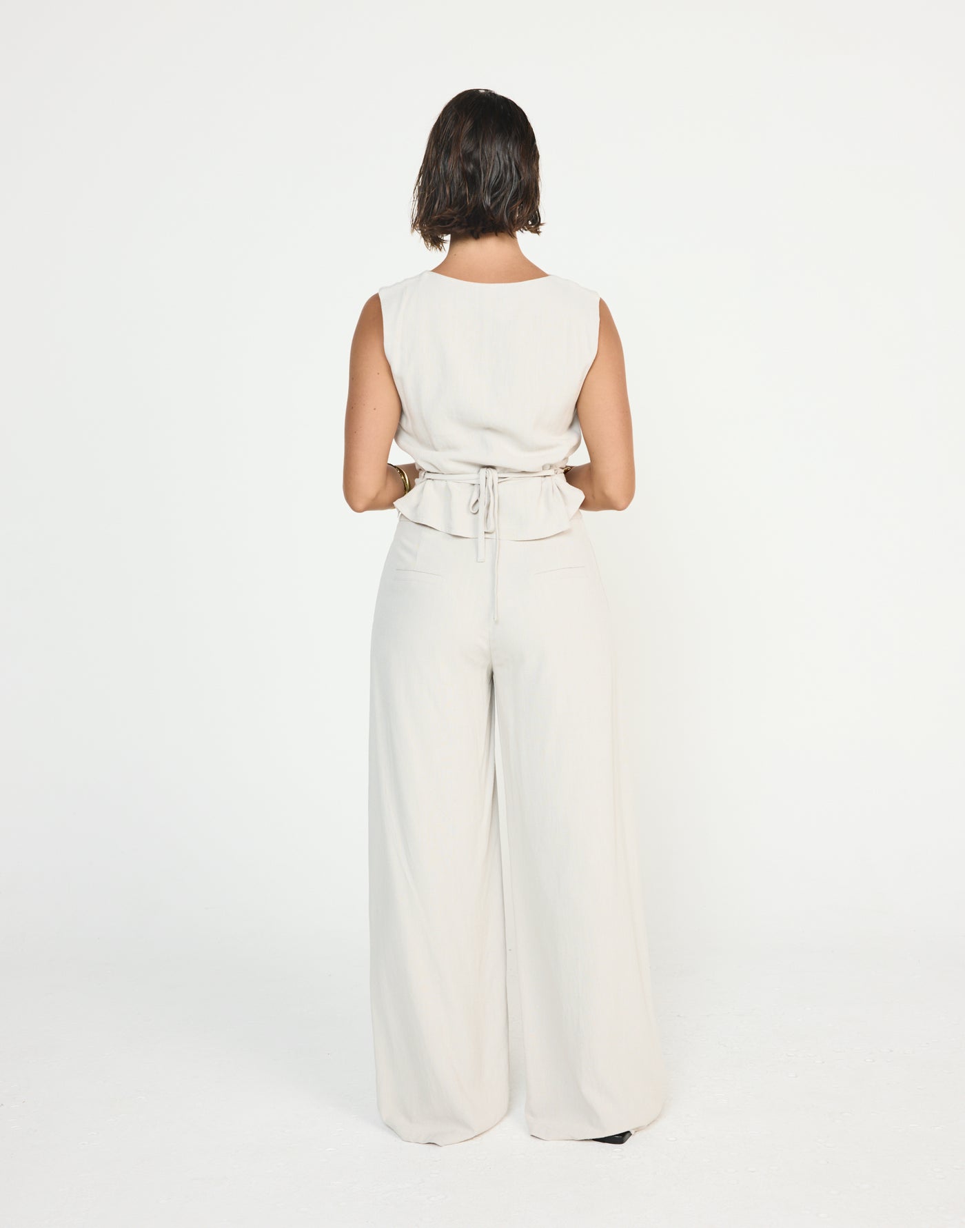 Shoreline Top (Latte) - CHARCOAL EXCLUSIVE - Cowl neckline linen top with adjustable back tie - Women's Top - Charcoal Clothing