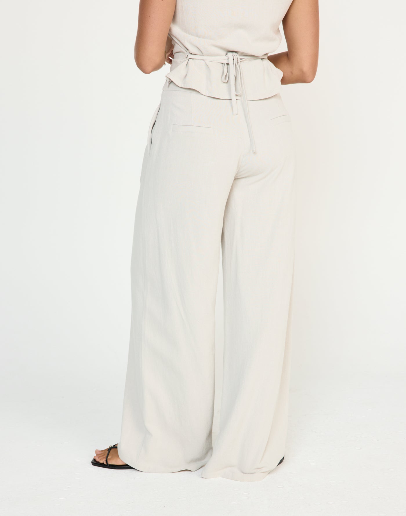 Shoreline Pants (Latte) - CHARCOAL EXCLUSIVE - Mid to high rise wide baggy leg pants with linen fabrication - Women's Pants - Charcoal Clothing