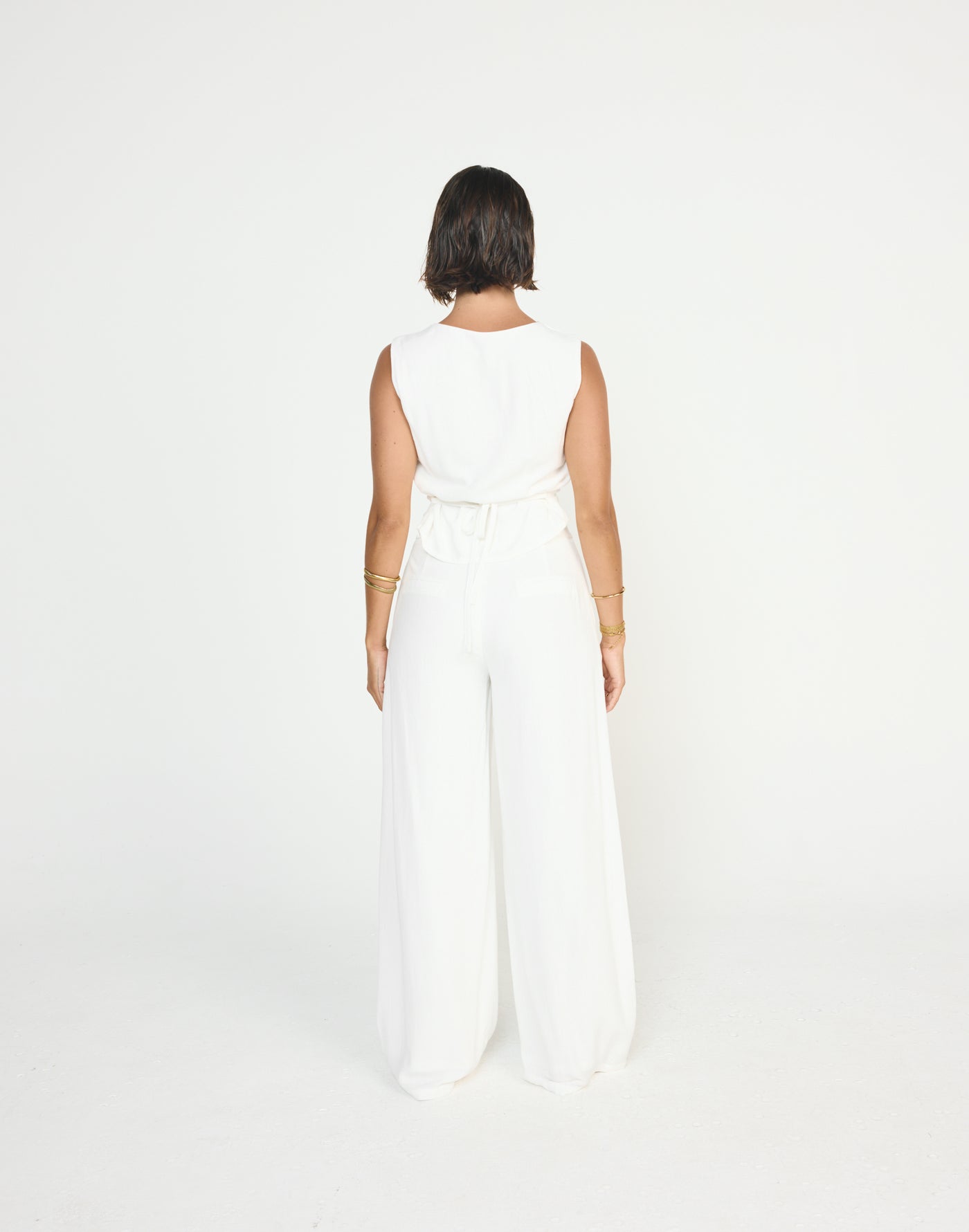 Shoreline Top (White) - CHARCOAL EXCLUSIVE - Cowl neckline linen top with adjustable back tie - Women's Top - Charcoal Clothing
