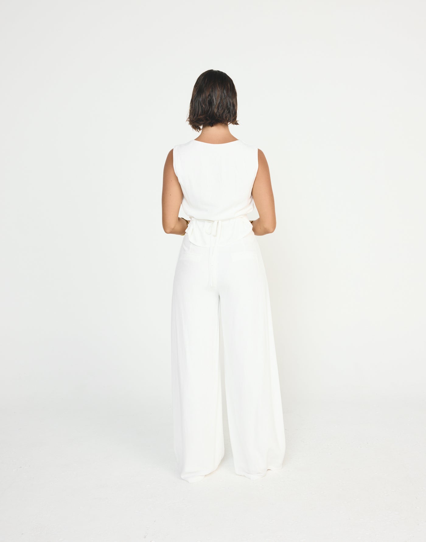Shoreline Pants (White) - CHARCOAL EXCLUSIVE - Mid to high rise wide baggy leg pants with linen fabrication - Women's Pants - Charcoal Clothing