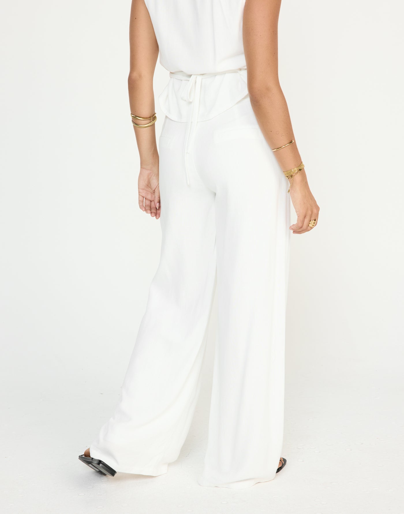 Shoreline Pants (White) - CHARCOAL EXCLUSIVE - Mid to high rise wide baggy leg pants with linen fabrication - Women's Pants - Charcoal Clothing