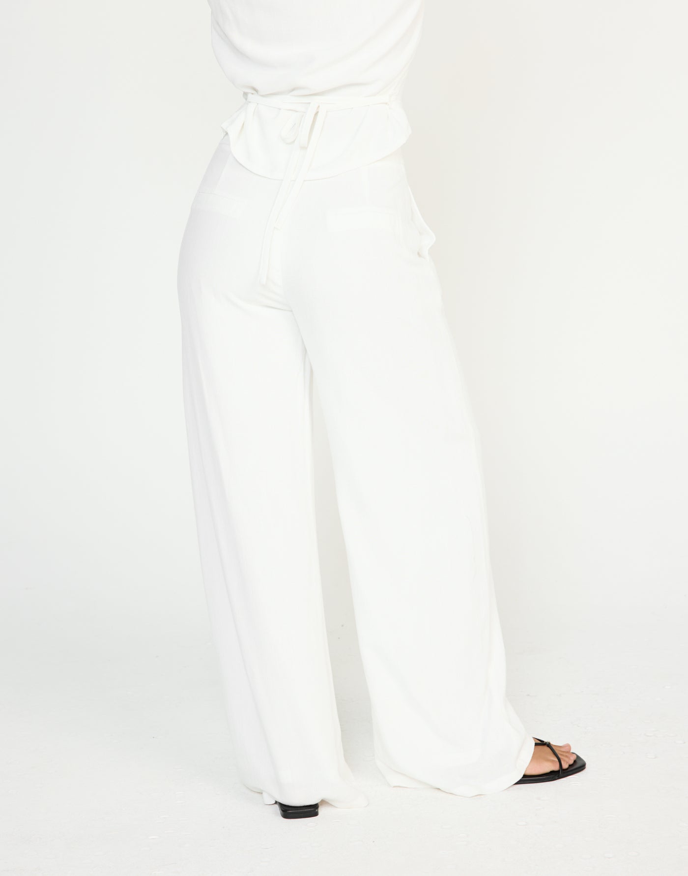 Shoreline Pants (White) - CHARCOAL EXCLUSIVE - Mid to high rise wide baggy leg pants with linen fabrication - Women's Pants - Charcoal Clothing