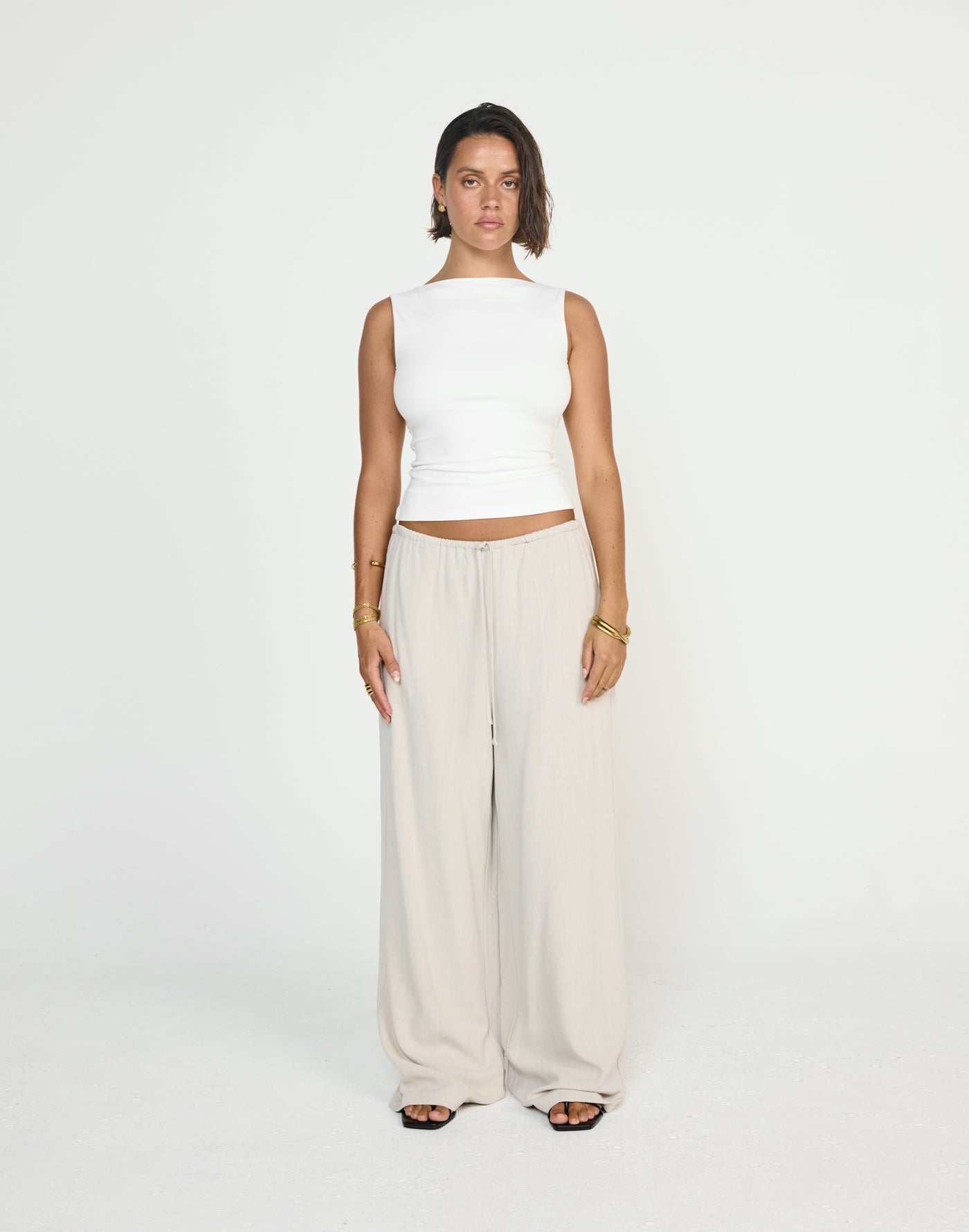 Cove Pants (Latte) - CHARCOAL EXCLUSIVE - Mid Rise Drawstring Linen Pants - Women's Pants - Charcoal Clothing