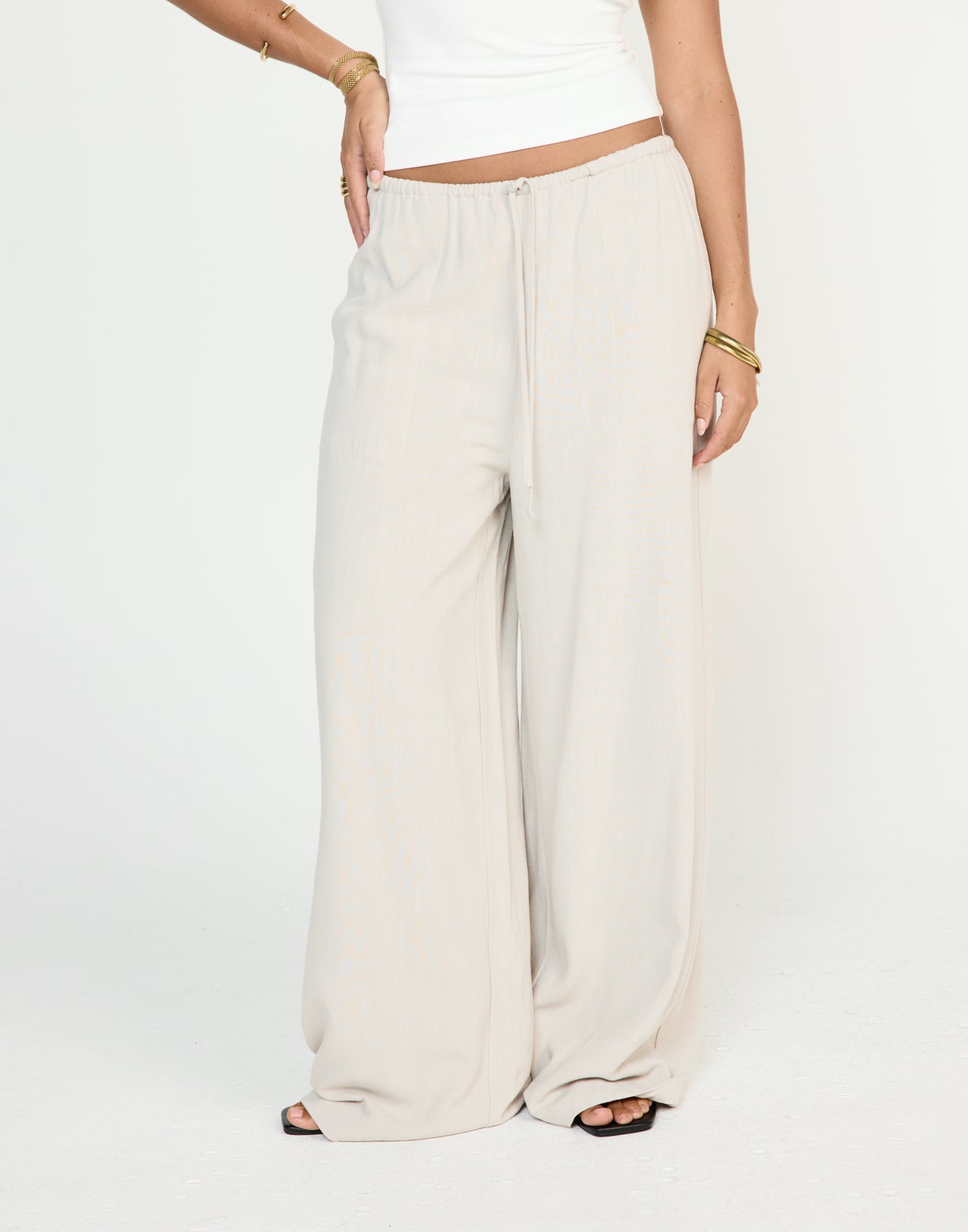 Cove Pants (Latte) - CHARCOAL EXCLUSIVE - Mid Rise Drawstring Linen Pants - Women's Pants - Charcoal Clothing