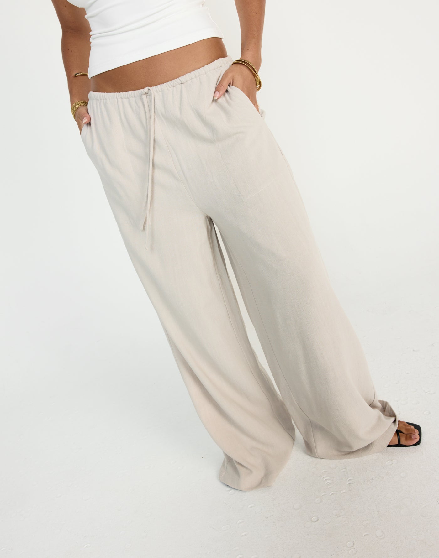 Cove Pants (Latte) - CHARCOAL EXCLUSIVE - Mid Rise Drawstring Linen Pants - Women's Pants - Charcoal Clothing