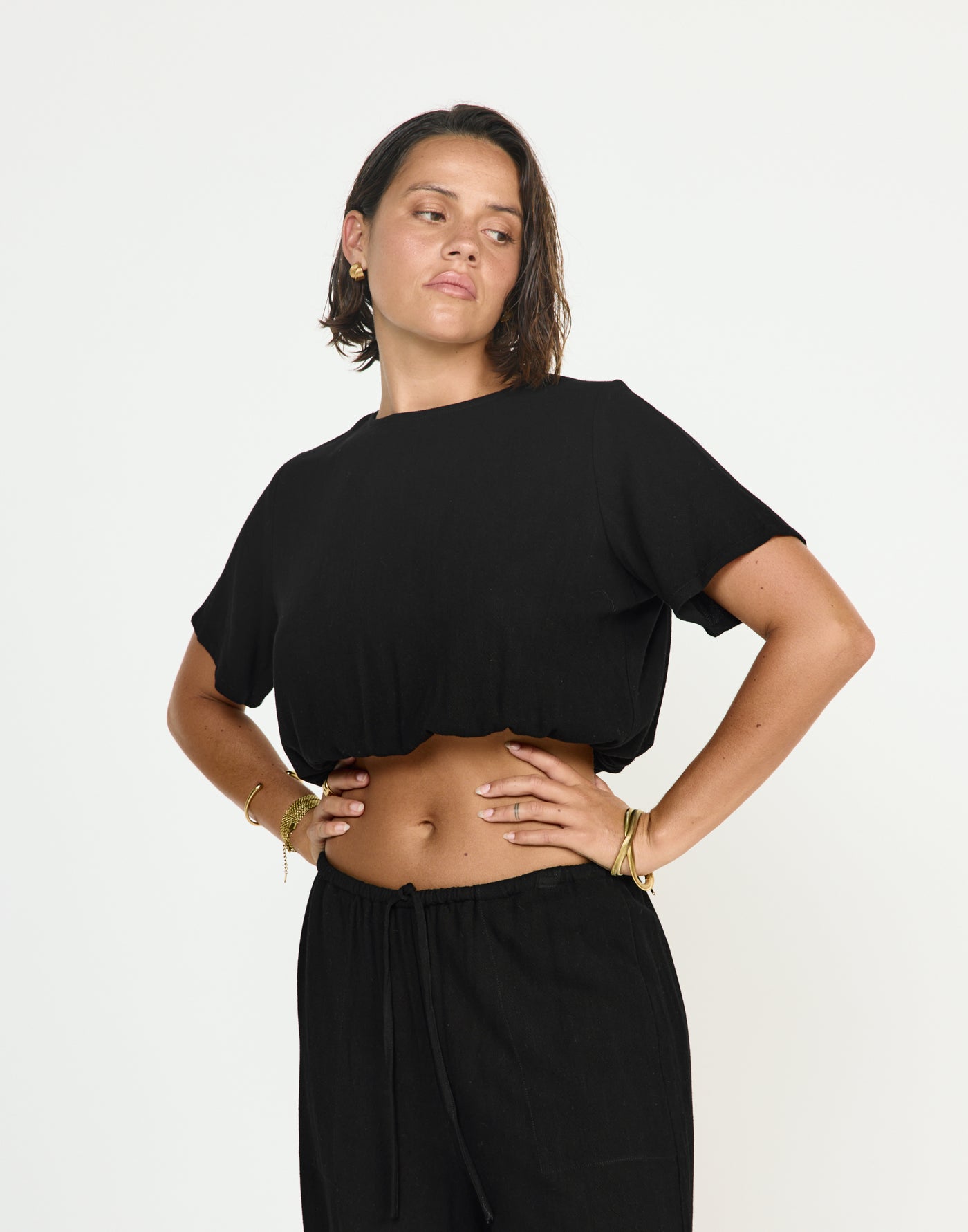 Fraser Top (Black) - CHARCOAL CLOTHING - T-shirt style elasticated hem top - Women's Top - Charcoal Clothing