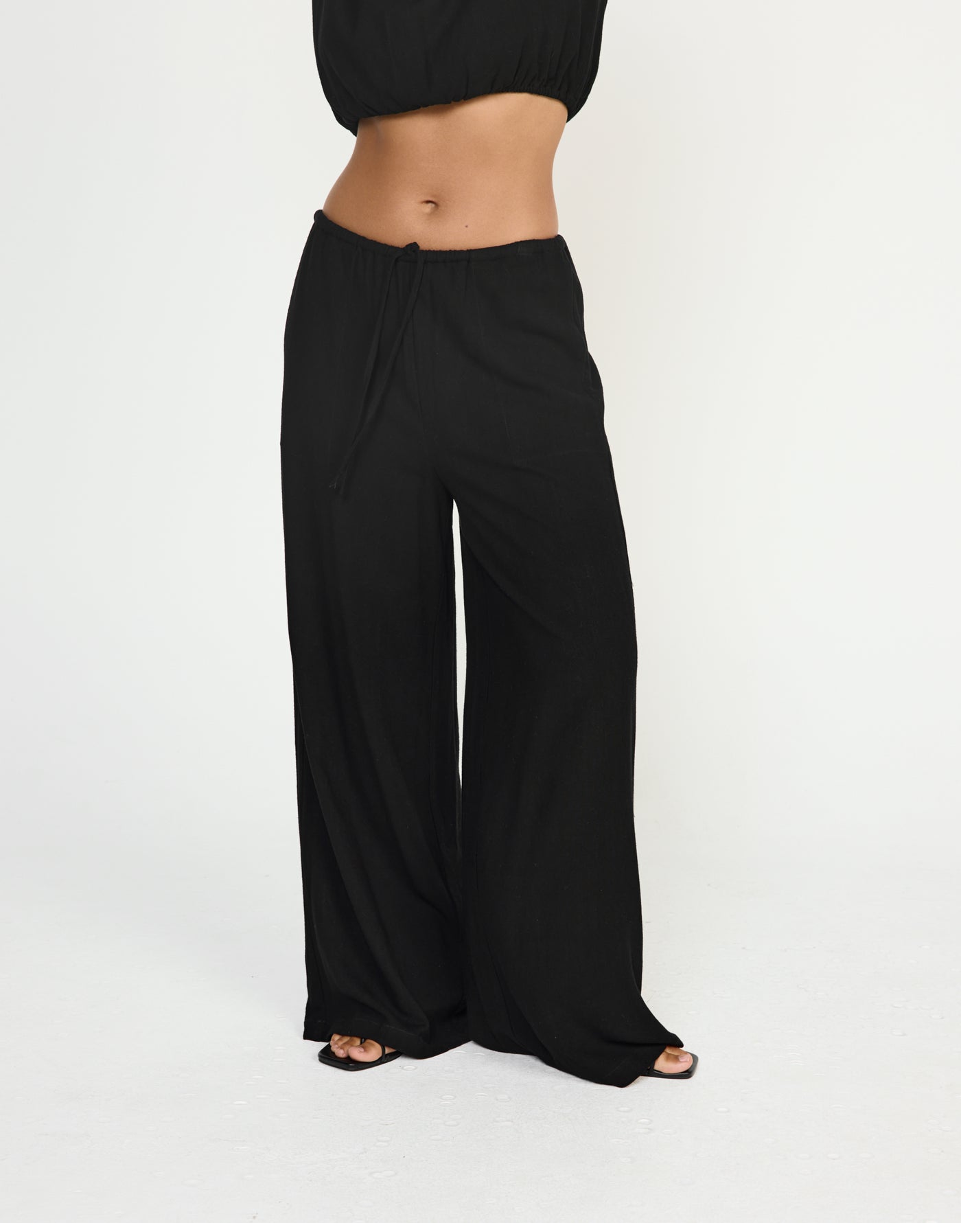 Cove Pants (Black) - CHARCOAL EXCLUSIVE - Mid Rise Drawstring Linen Pants - Women's Pants - Charcoal Clothing