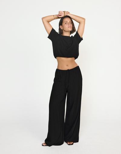 Cove Pants (Black) - CHARCOAL EXCLUSIVE - Mid Rise Drawstring Linen Pants - Women's Pants - Charcoal Clothing