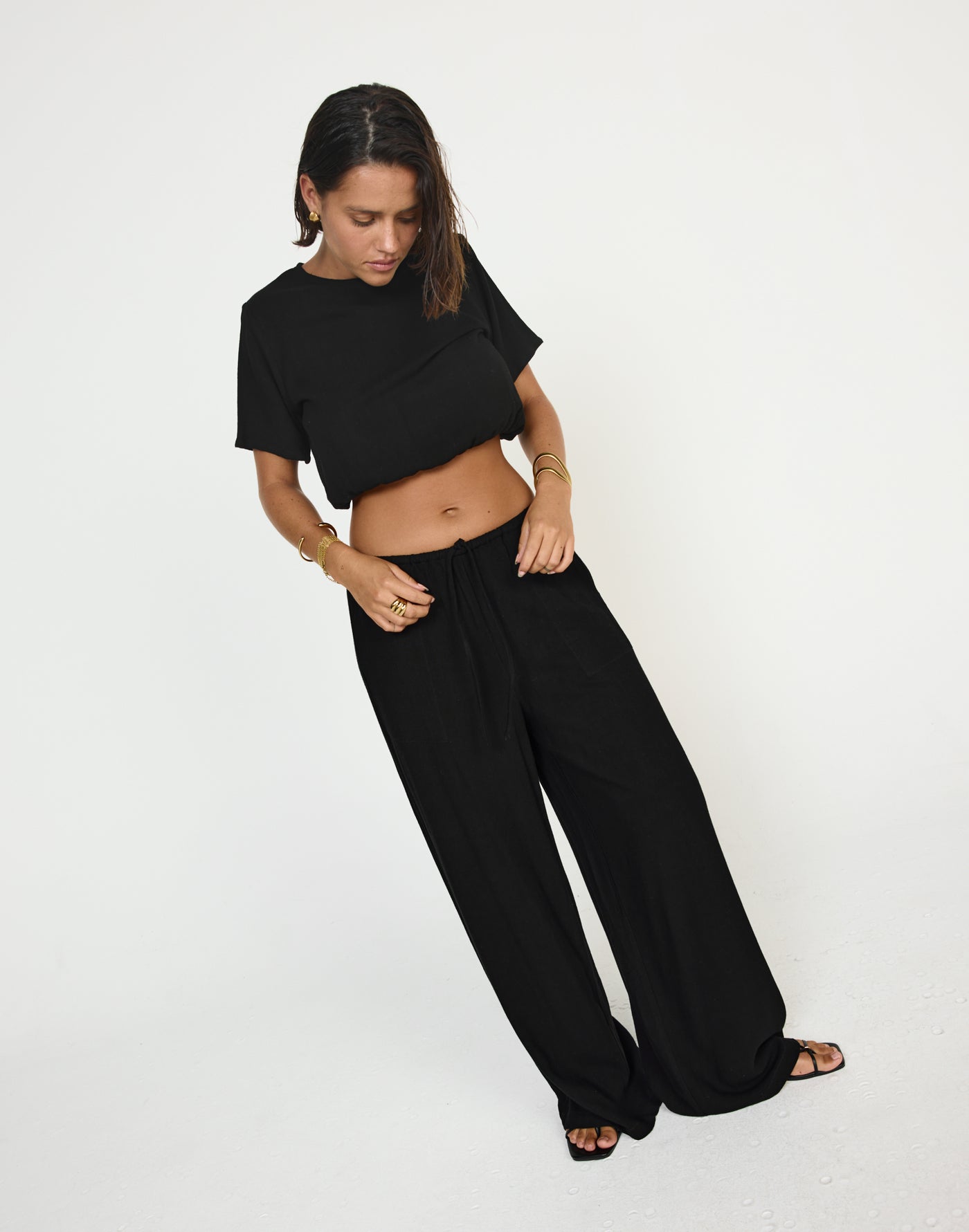 Cove Pants (Black) - CHARCOAL EXCLUSIVE - Mid Rise Drawstring Linen Pants - Women's Pants - Charcoal Clothing