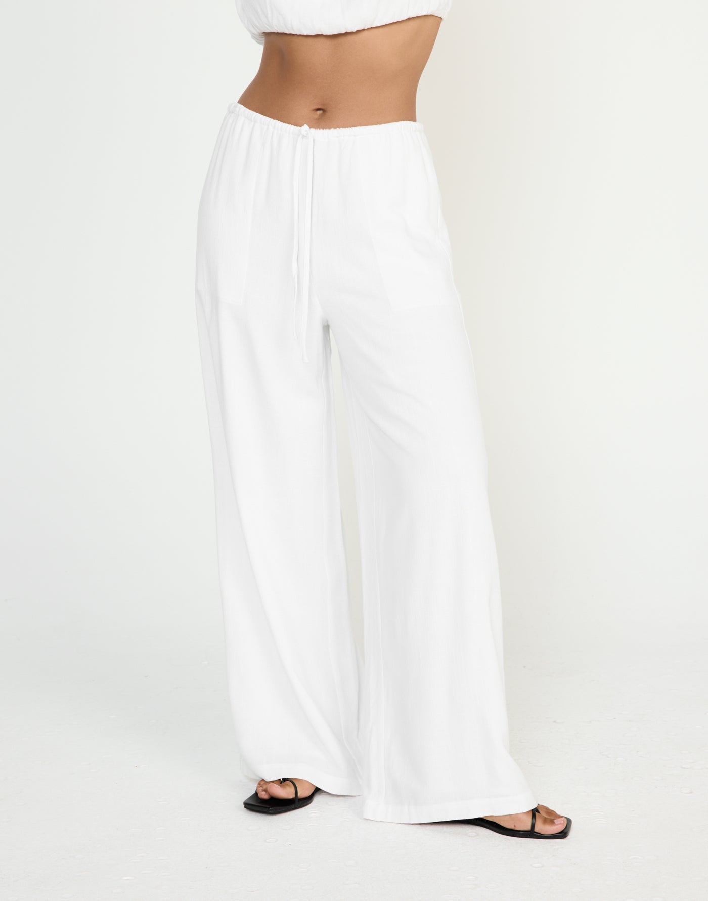 Cove Pants (White) - CHARCOAL EXCLUSIVE - Mid Rise Drawstring Linen Pants - Women's Pants - Charcoal Clothing