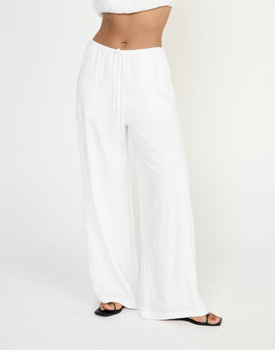 Cove Pants (White) - CHARCOAL EXCLUSIVE - Mid Rise Drawstring Linen Pants - Women's Pants - Charcoal Clothing