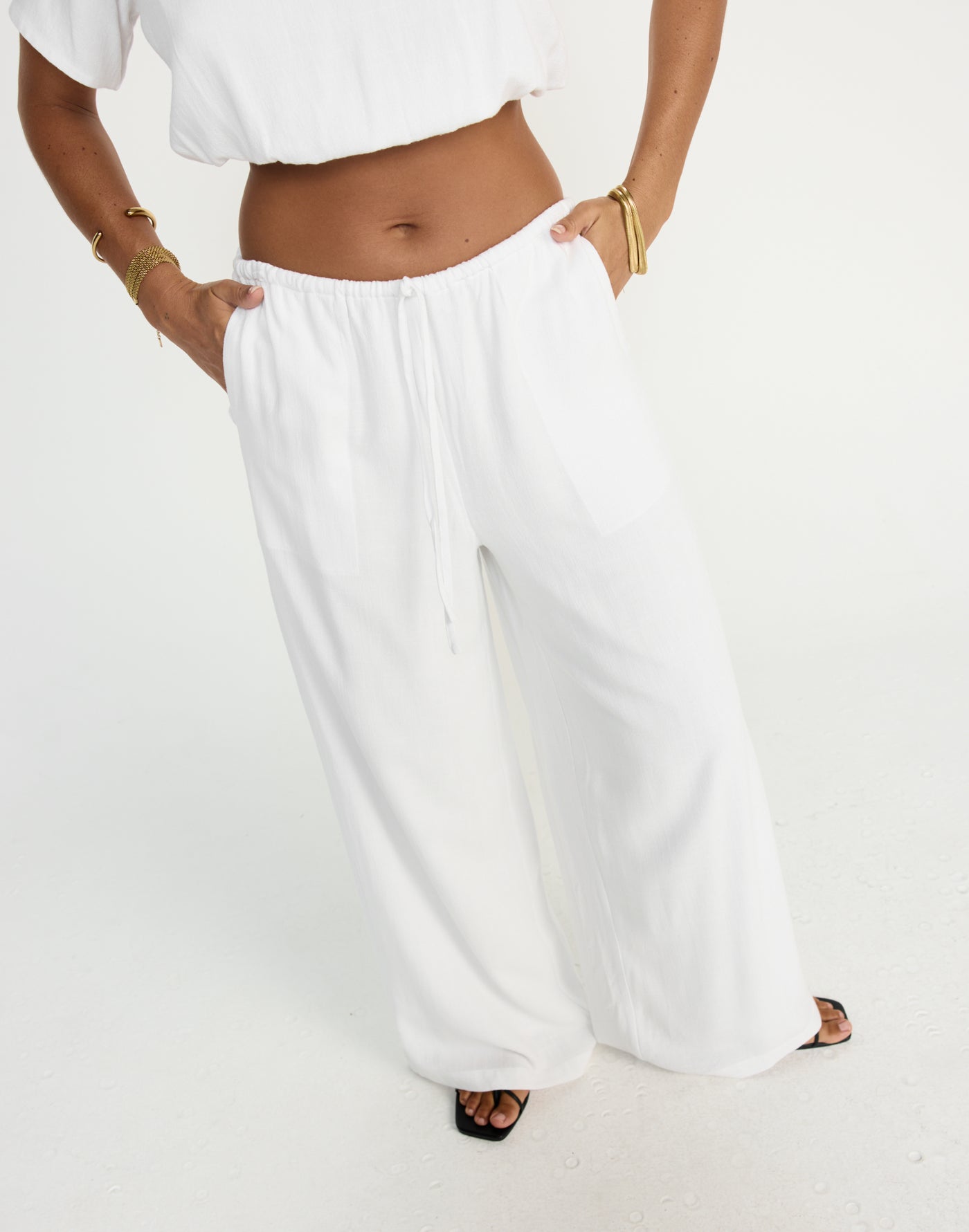 Cove Pants (White) - CHARCOAL EXCLUSIVE - Mid Rise Drawstring Linen Pants - Women's Pants - Charcoal Clothing