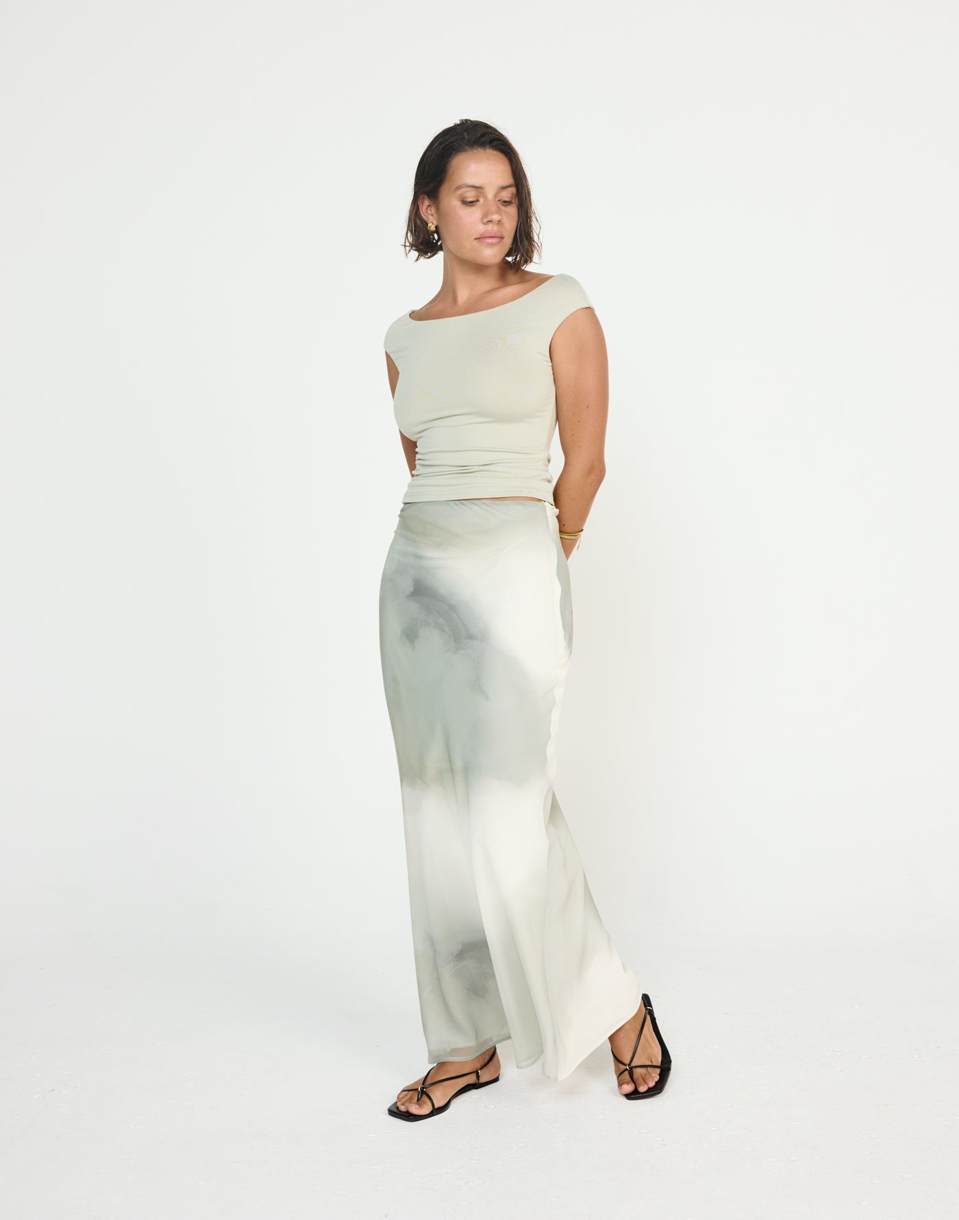 Adrina Maxi Skirt (Sage) | CHARCOAL Exclusive - Mid Rise Flowy Maxi Skirt - Women's Dress - Charcoal Clothing