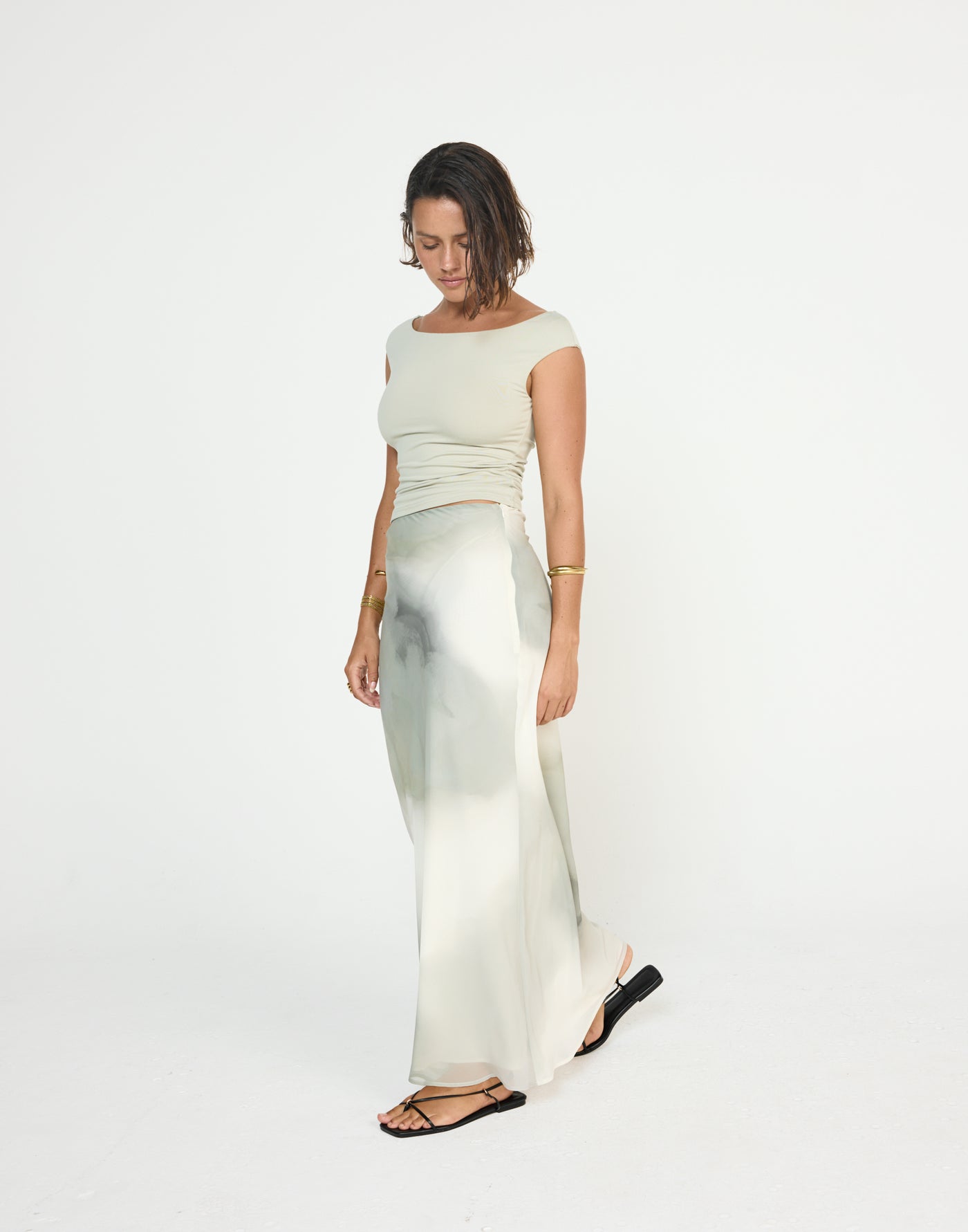 Adrina Maxi Skirt (Sage) | CHARCOAL Exclusive - Mid Rise Flowy Maxi Skirt - Women's Dress - Charcoal Clothing