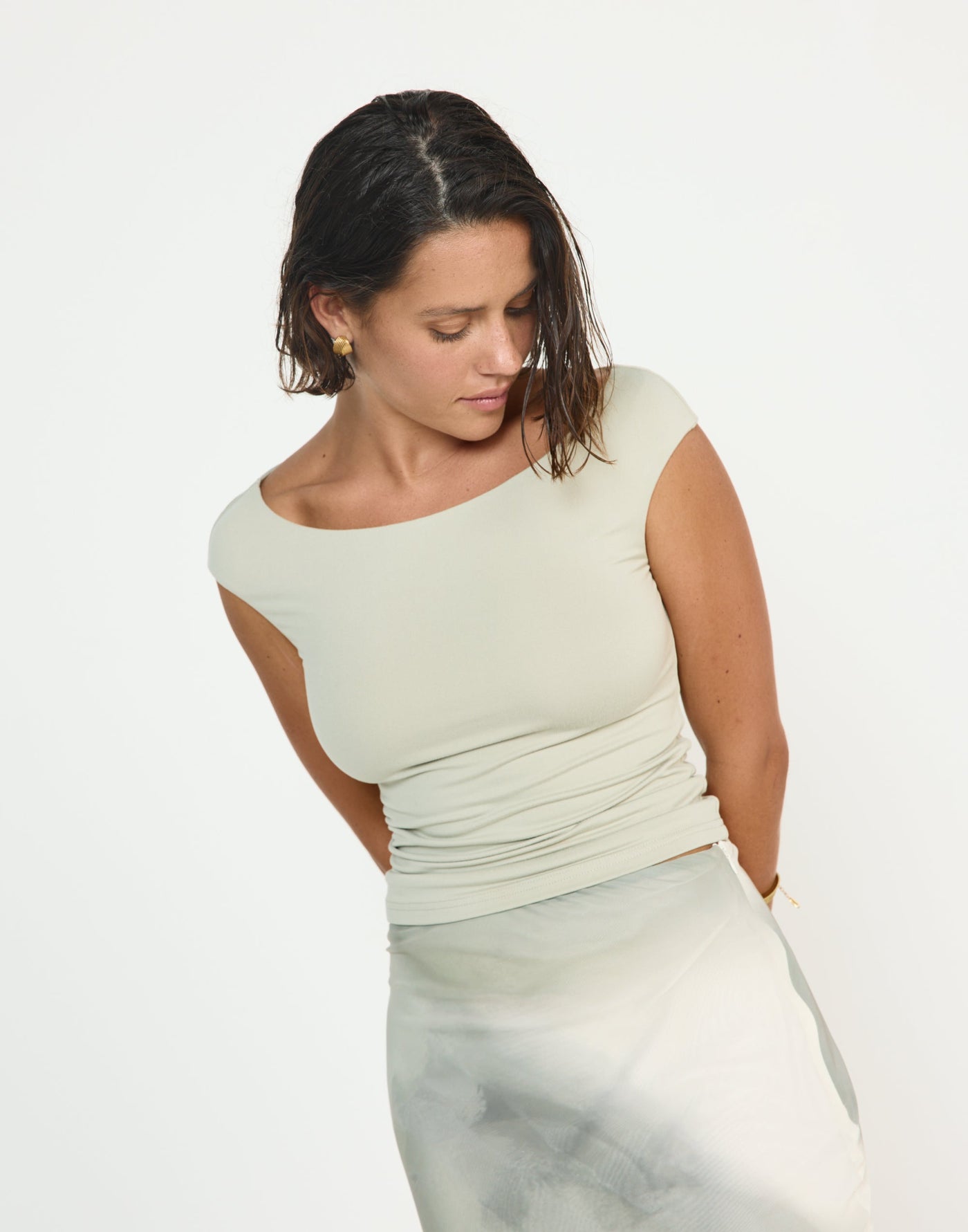 Sunkissed Top (Seagrass) - CHARCOAL EXCLUSIVE - Butter soft jersey Fabric off the shoulder fitted top - Women's Top - Charcoal Clothing