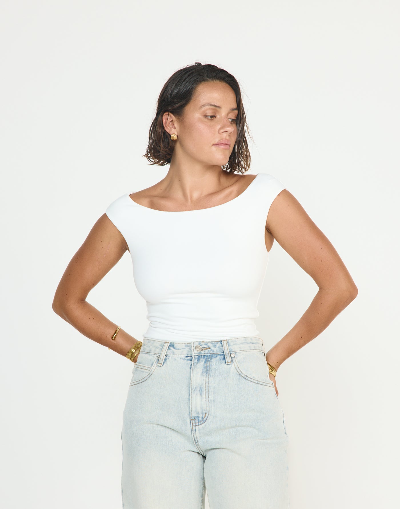 Sunkissed Top (White) - CHARCOAL EXCLUSIVE - Butter soft jersey Fabric off the shoulder fitted top - Women's Top - Charcoal Clothing