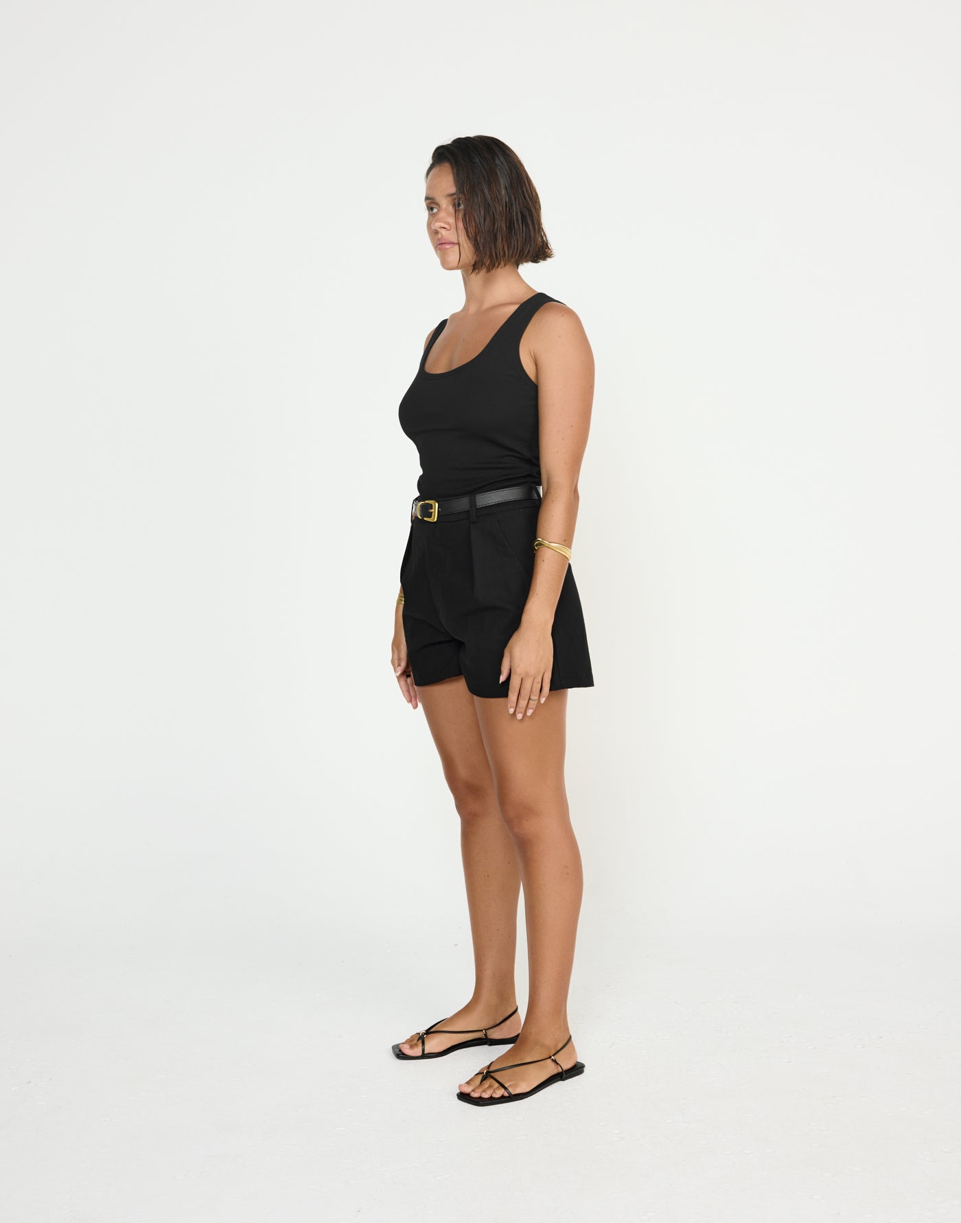 Nautical Shorts (Black) - CHARCOAL EXCLUSIVE - High rise linen shorts with dart detailing - Women's Shorts - Charcoal Clothing