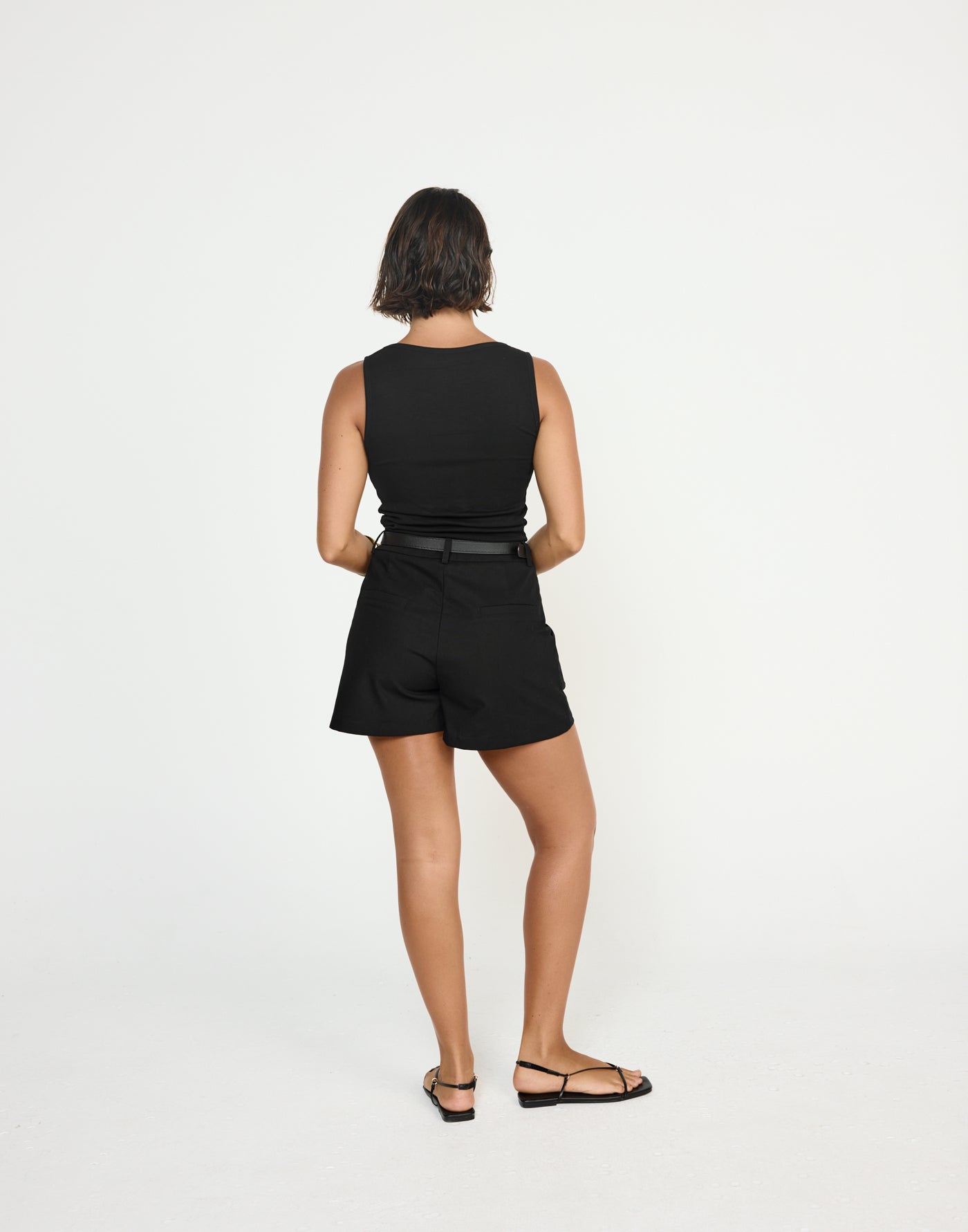 Nautical Shorts (Black) - CHARCOAL EXCLUSIVE - High rise linen shorts with dart detailing - Women's Shorts - Charcoal Clothing