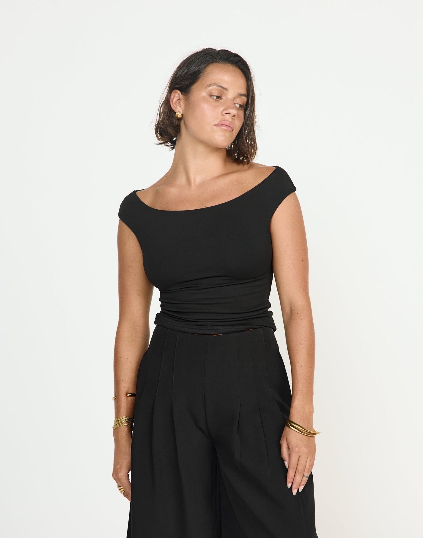 Sunkissed Top (Black) - CHARCOAL EXCLUSIVE - Butter soft jersey Fabric off the shoulder fitted top - Women's Top - Charcoal Clothing