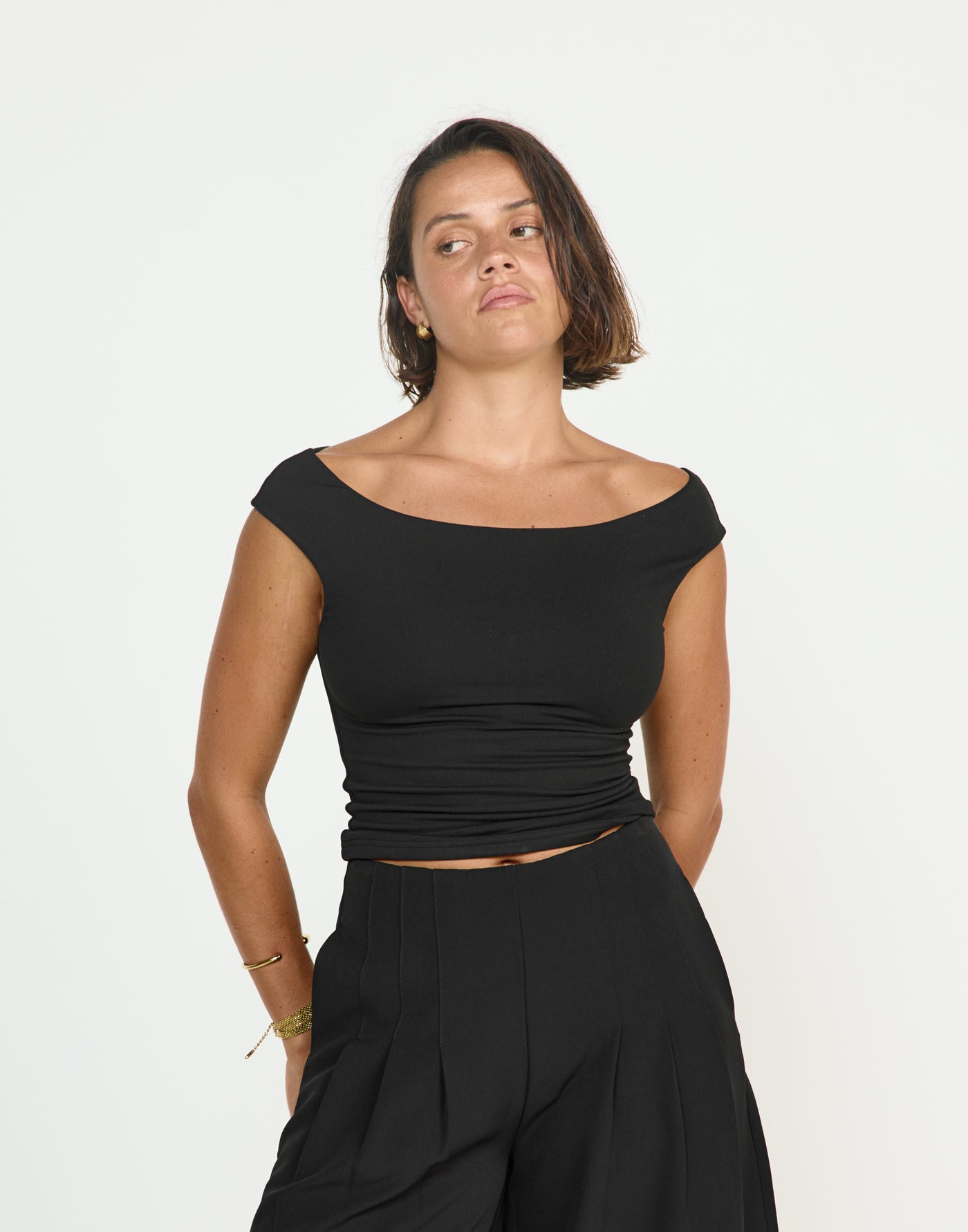 Sunkissed Top (Black) - CHARCOAL EXCLUSIVE - Butter soft jersey Fabric off the shoulder fitted top - Women's Top - Charcoal Clothing