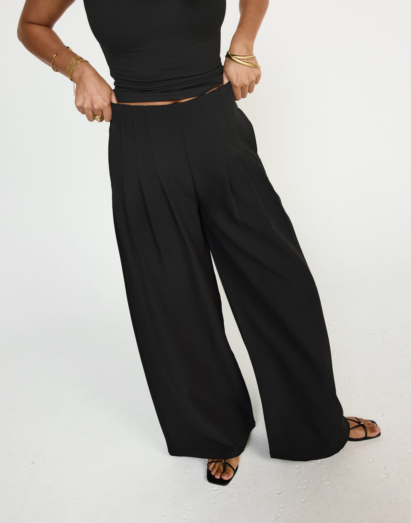 Nerida Pants (Black) - CHARCOAL EXCLUSIVE - Mid rise wide leg baggy pants with pleated detailing - Women's Pants - Charcoal Clothing
