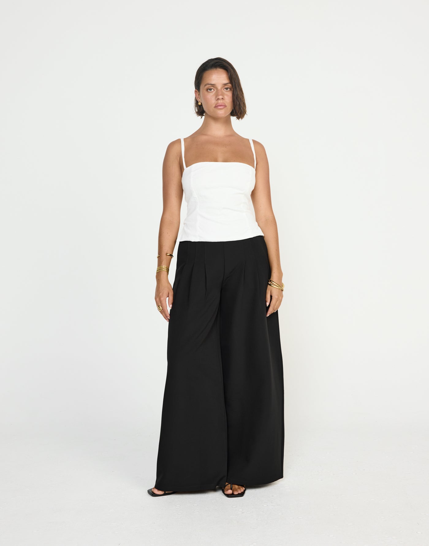 Sirena Top (White) - CHARCOAL EXCLUSIVE - Fitted bodice linen fabrication top adjustable straps - Women's Top - Charcoal Clothing