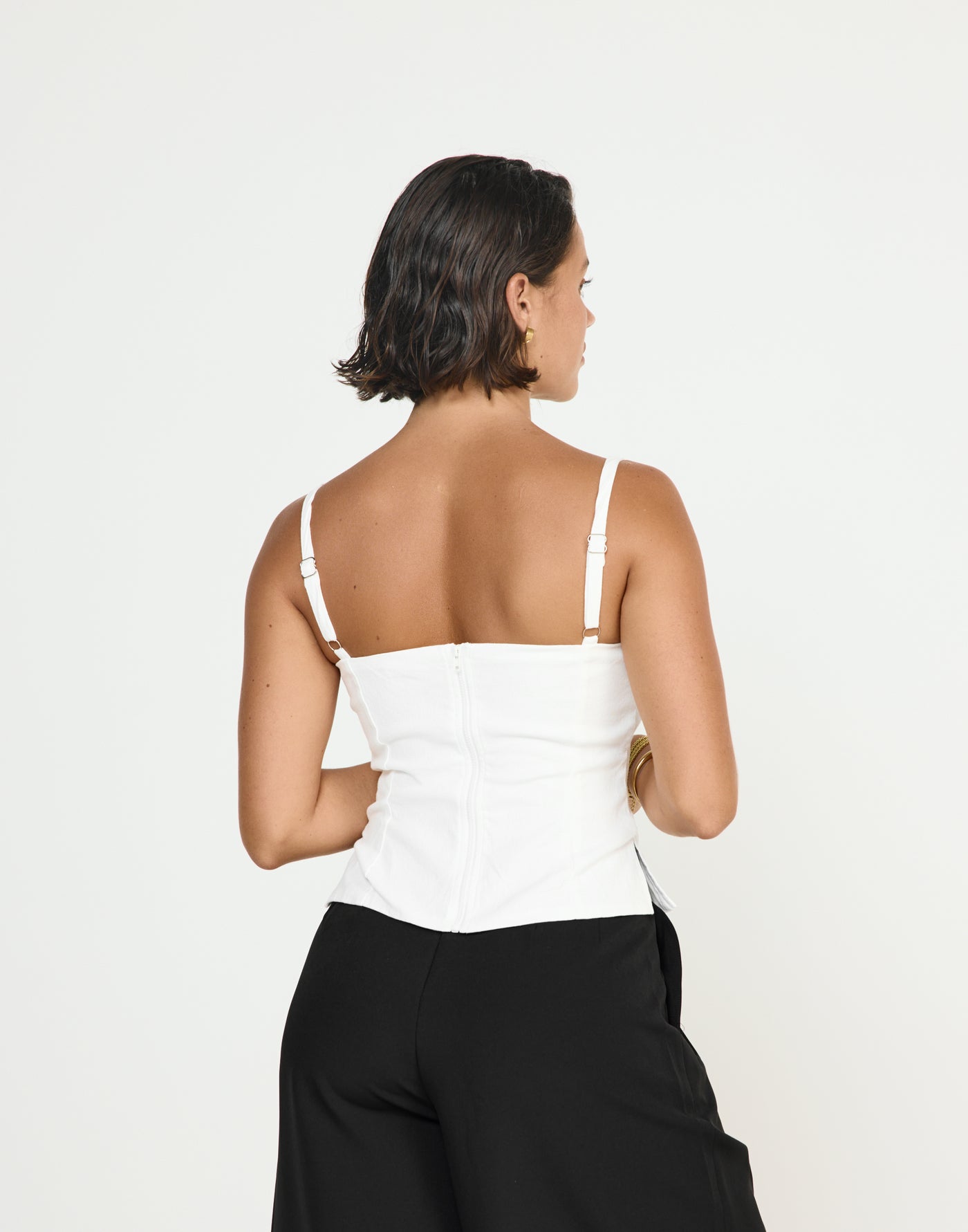 Sirena Top (White) - CHARCOAL EXCLUSIVE - Fitted bodice linen fabrication top adjustable straps - Women's Top - Charcoal Clothing