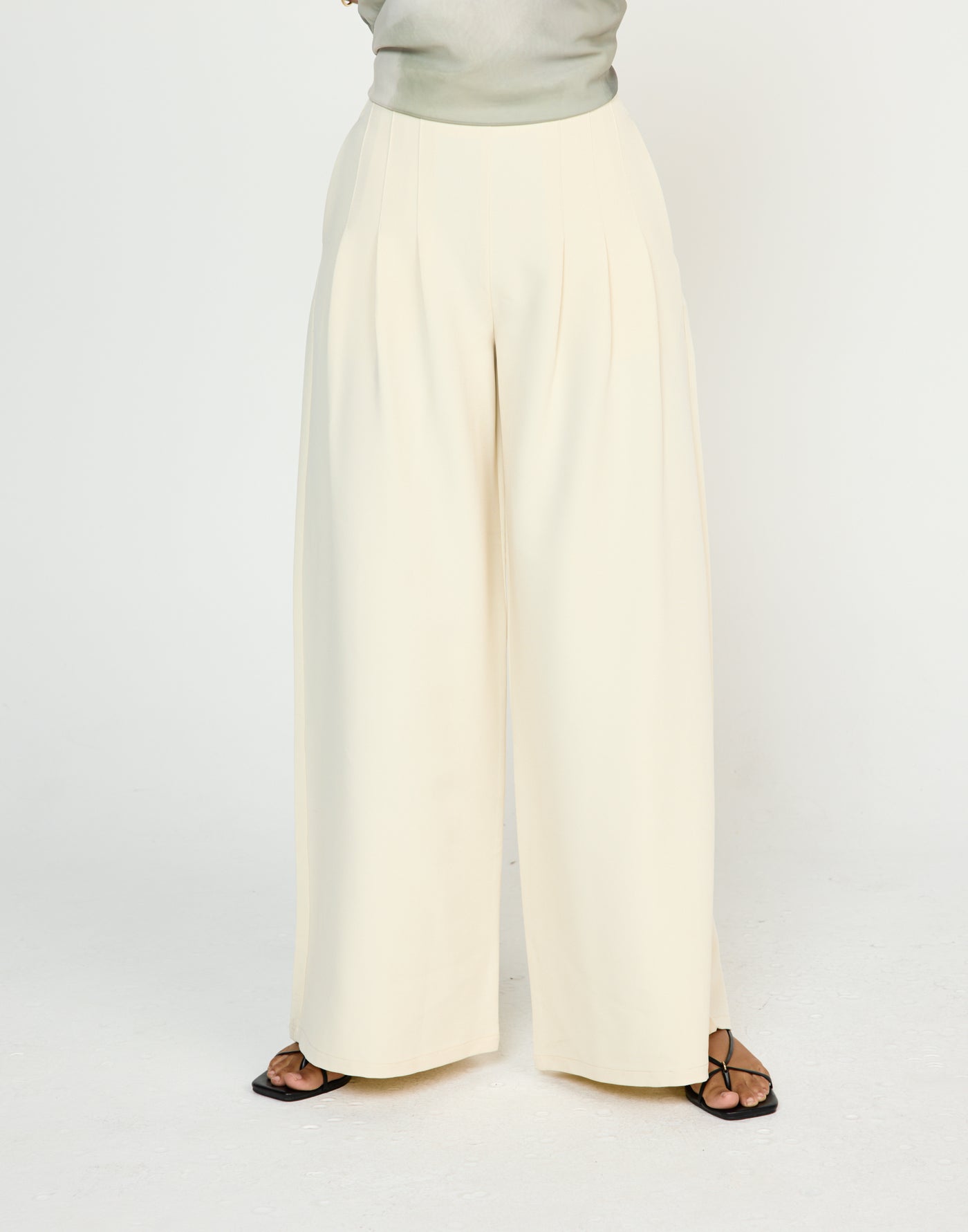Nerida Pants (Oat) - CHARCOAL EXCLUSIVE - Mid rise wide leg baggy pants with pleated detailing - Women's Pants - Charcoal Clothing
