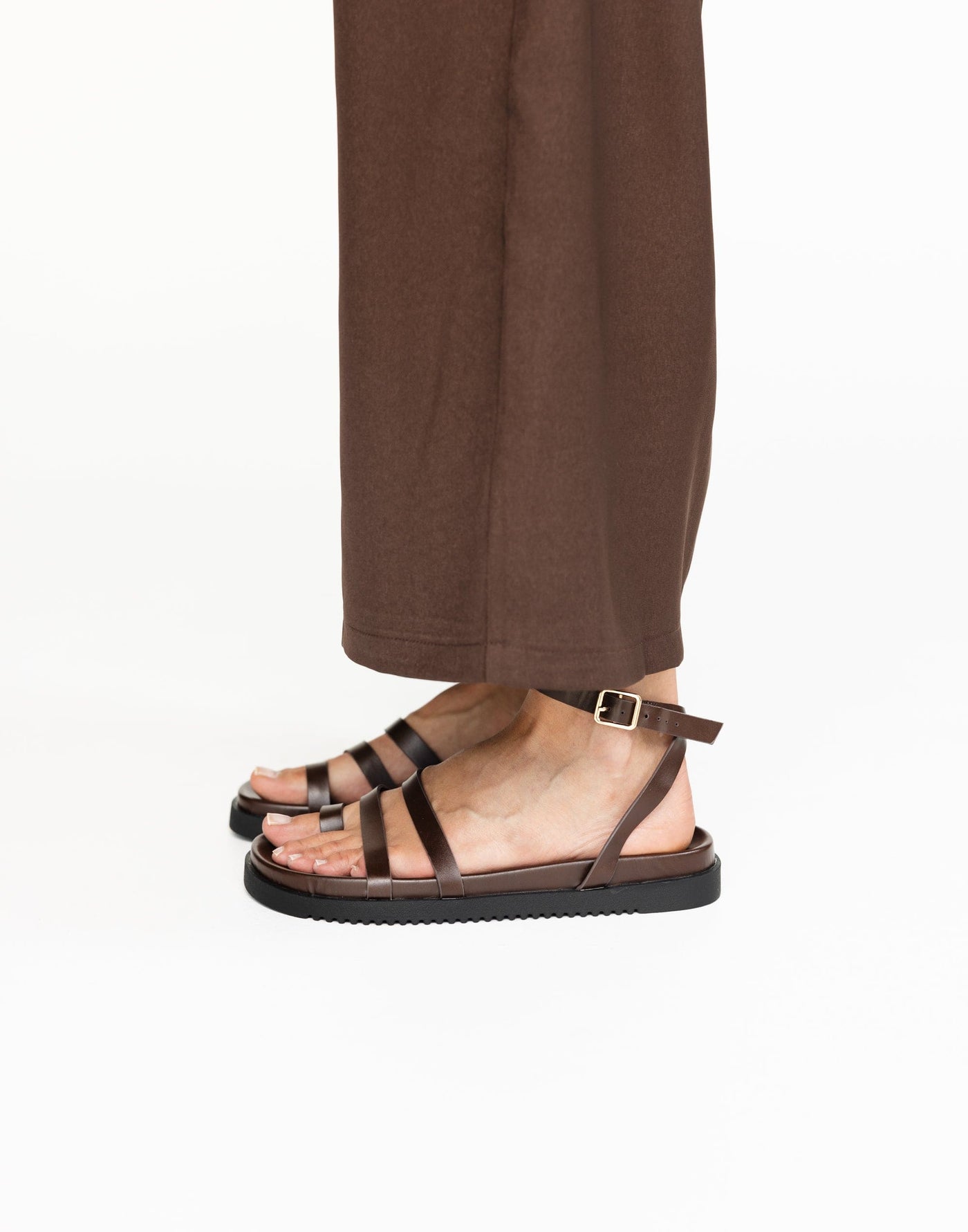 Astrid Sandals (Hickory) - By Billini - Strappy Ankle Strap Slides - Women's Shoes - Charcoal Clothing