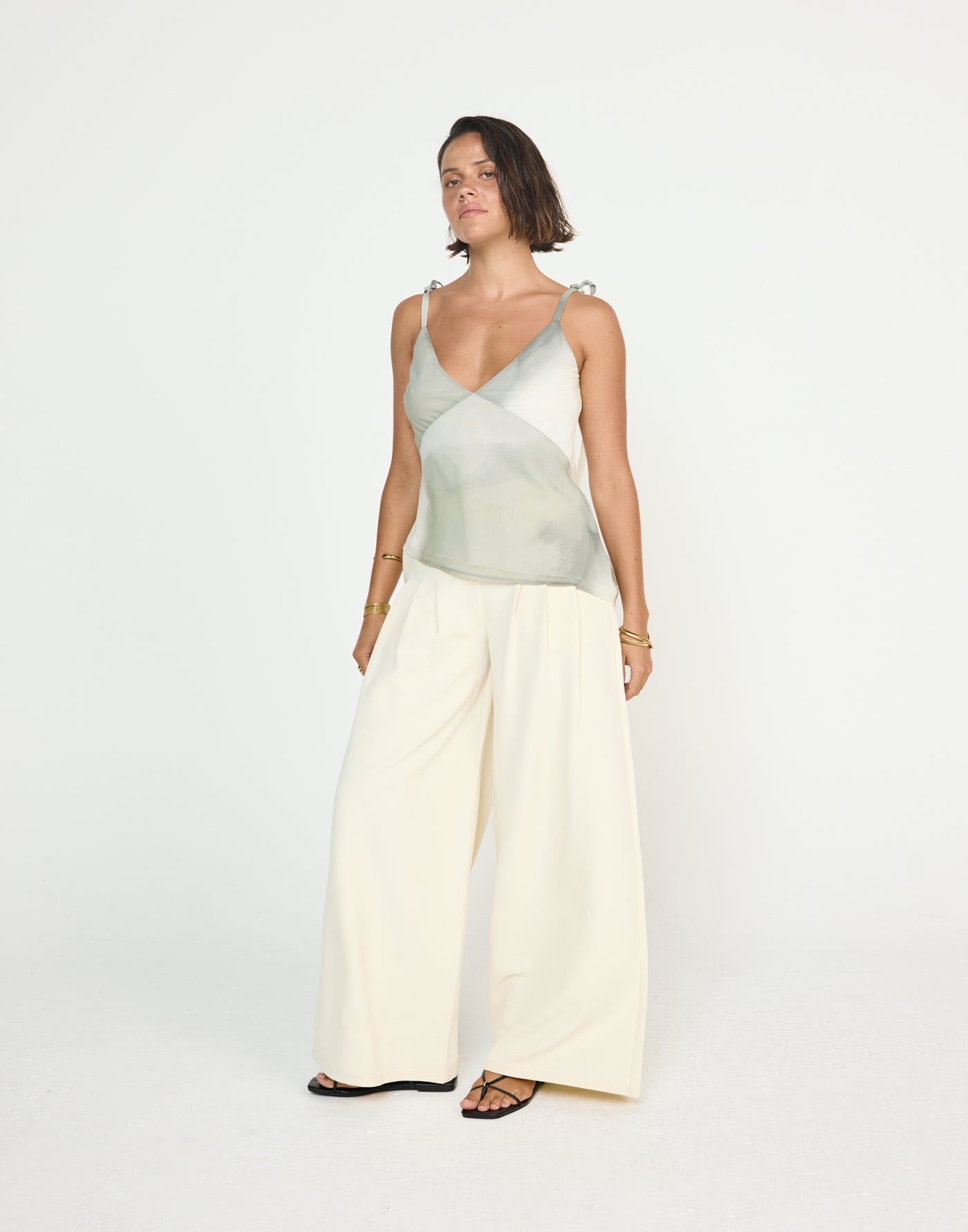 Nerida Pants (Oat) - CHARCOAL EXCLUSIVE - Mid rise wide leg baggy pants with pleated detailing - Women's Pants - Charcoal Clothing