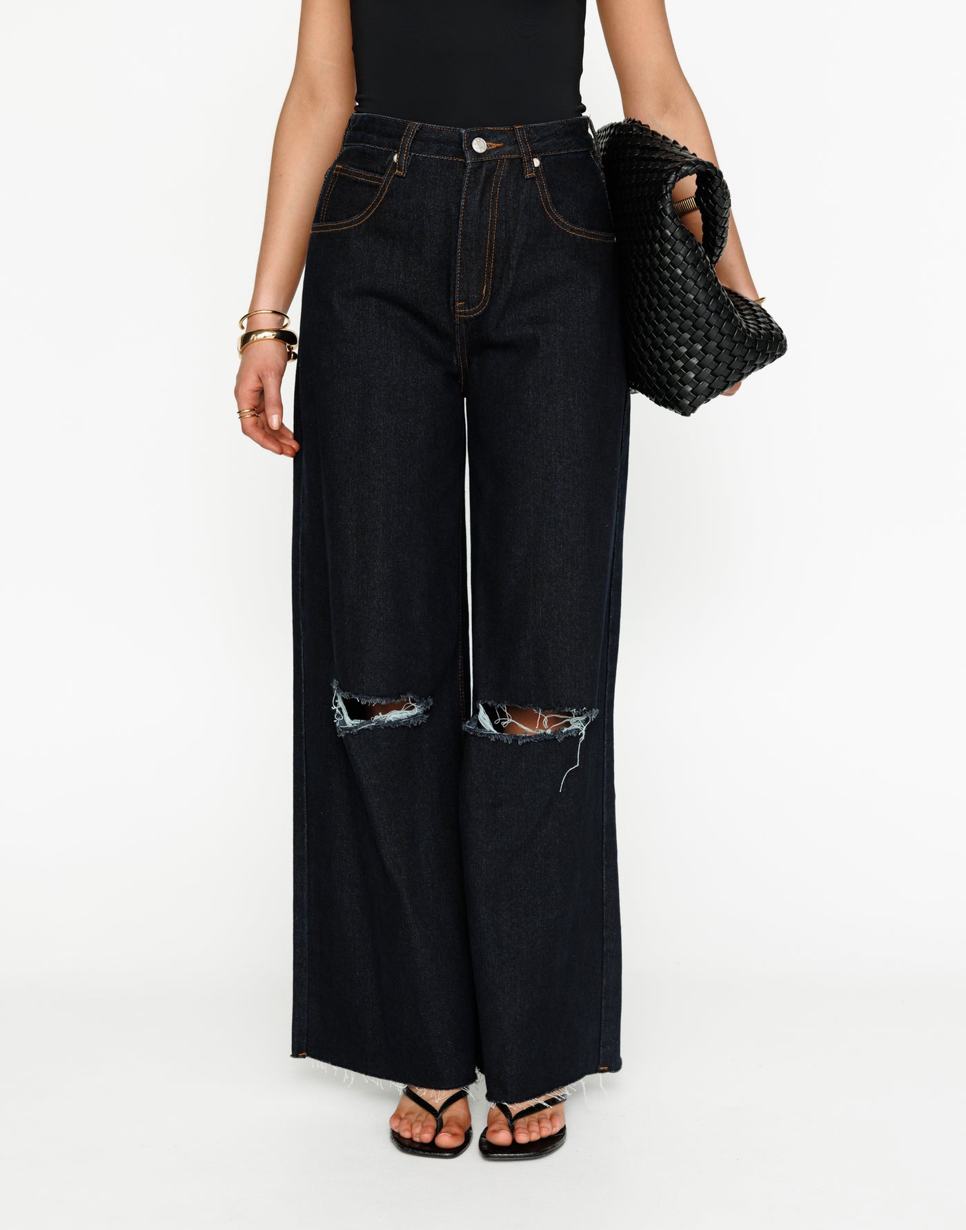 Jacob Jeans (Midnight) | CHARCOAL Exclusive - Ripped Knee High Waisted Jean - Women's Pants - Charcoal Clothing