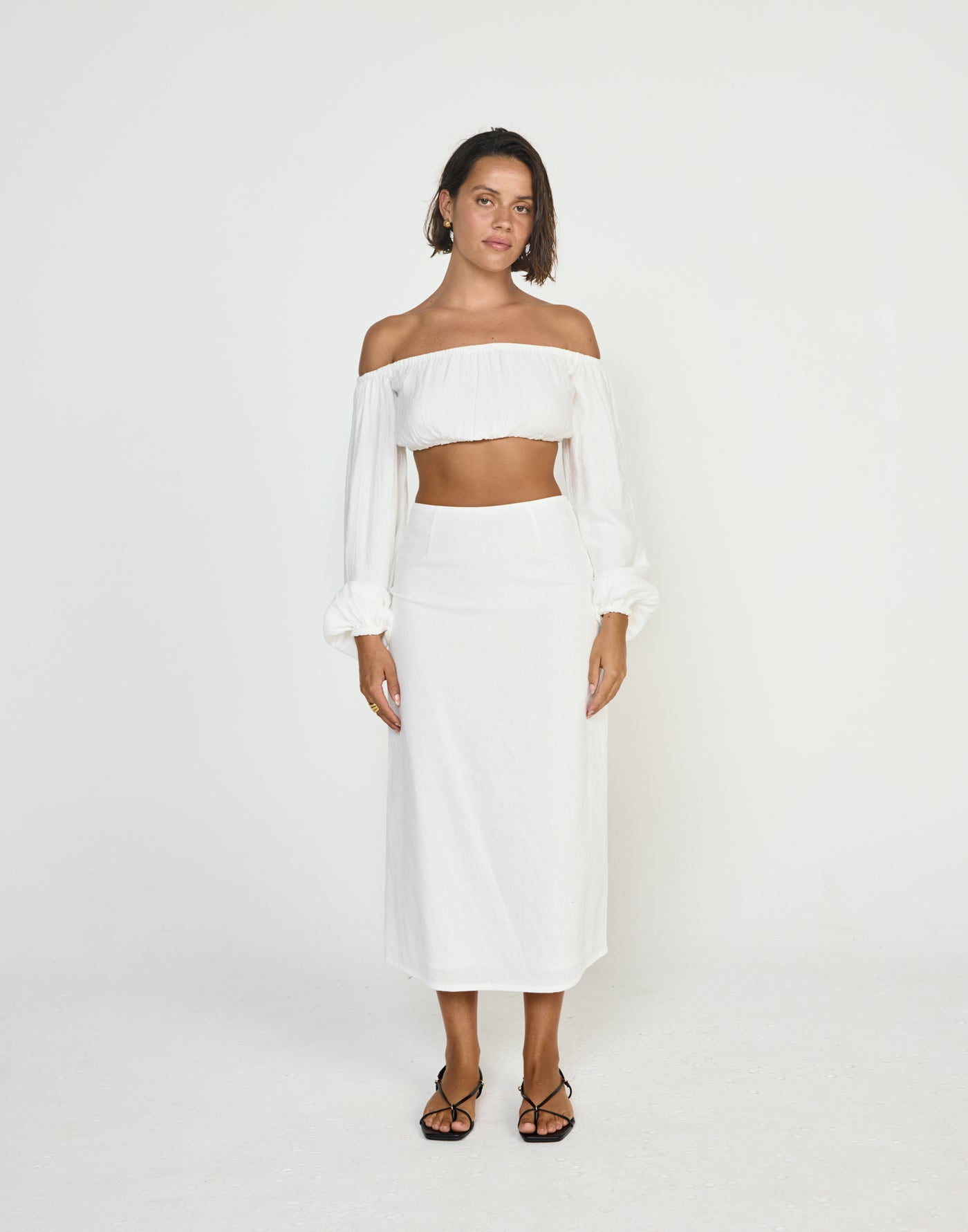 Fiesta Top (White) - CHARCOAL CLOTHING - Elasticated flowy strapless long sleeve - Women's Top - Charcoal Clothing