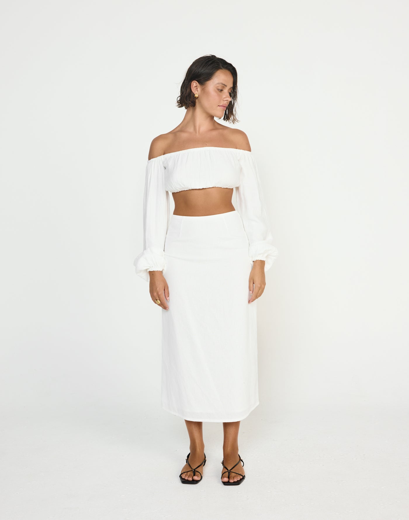 Fiesta Top (White) - CHARCOAL CLOTHING - Elasticated flowy strapless long sleeve - Women's Top - Charcoal Clothing