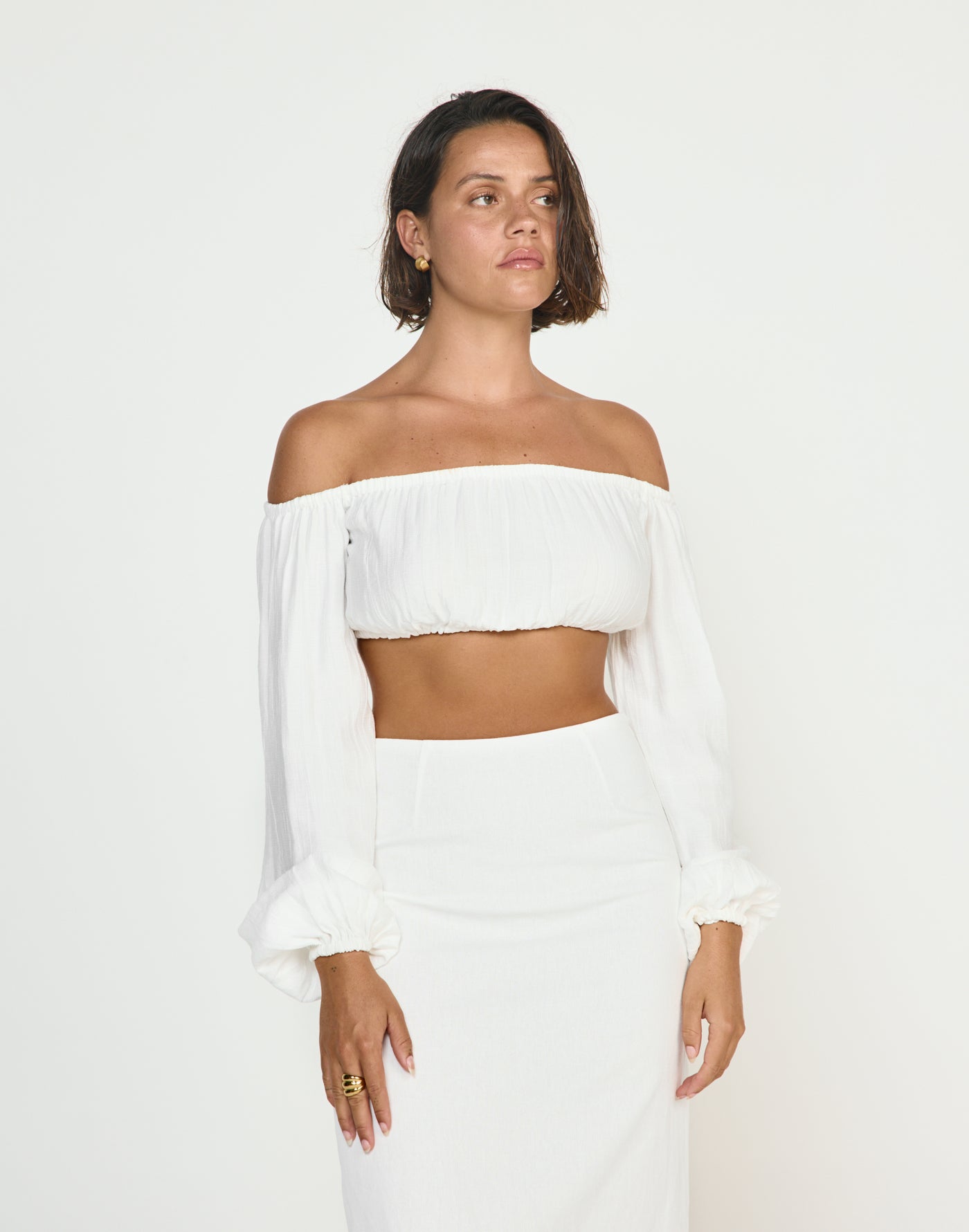 Fiesta Top (White) - CHARCOAL CLOTHING - Elasticated flowy strapless long sleeve - Women's Top - Charcoal Clothing