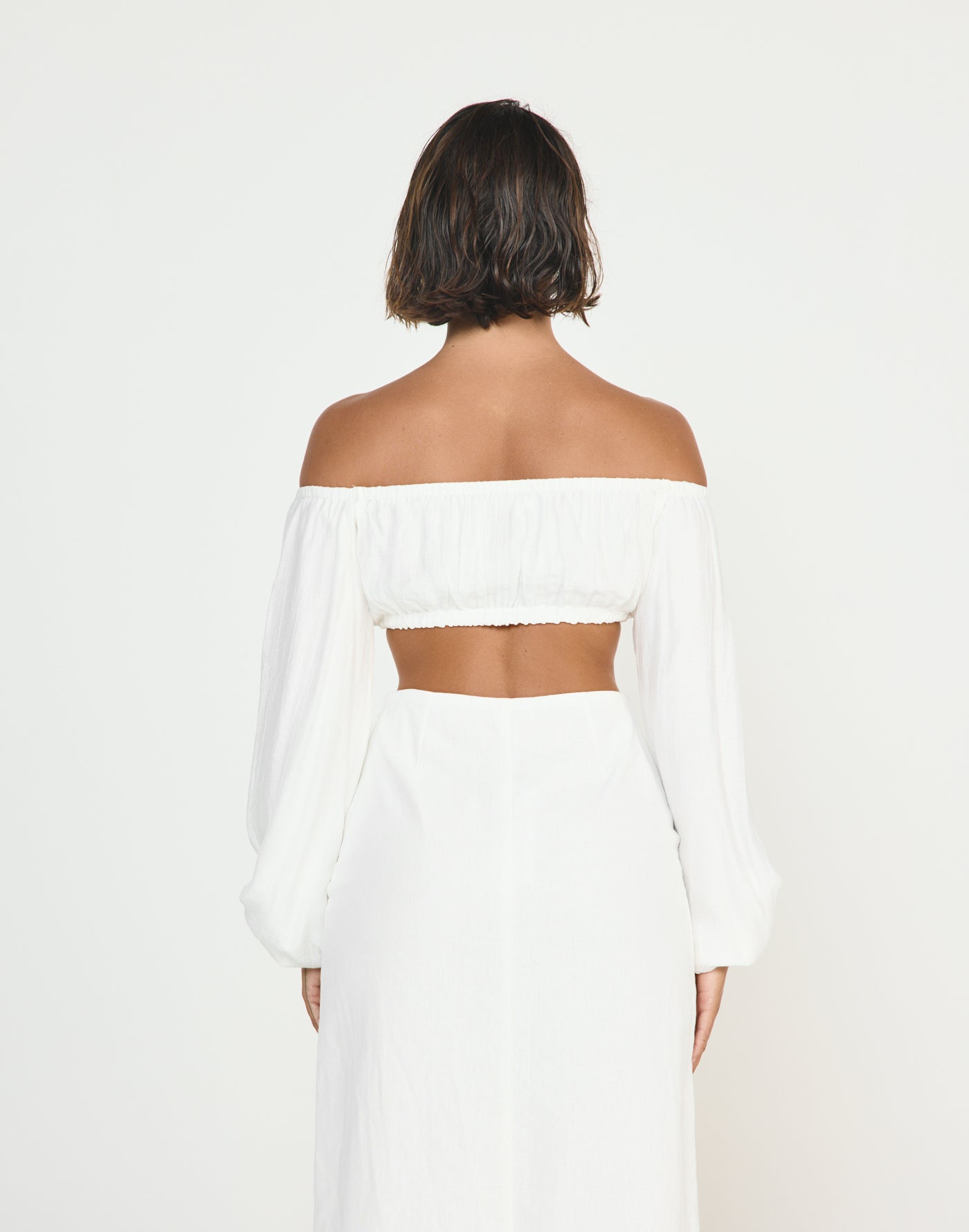 Fiesta Top (White) - CHARCOAL CLOTHING - Elasticated flowy strapless long sleeve - Women's Top - Charcoal Clothing