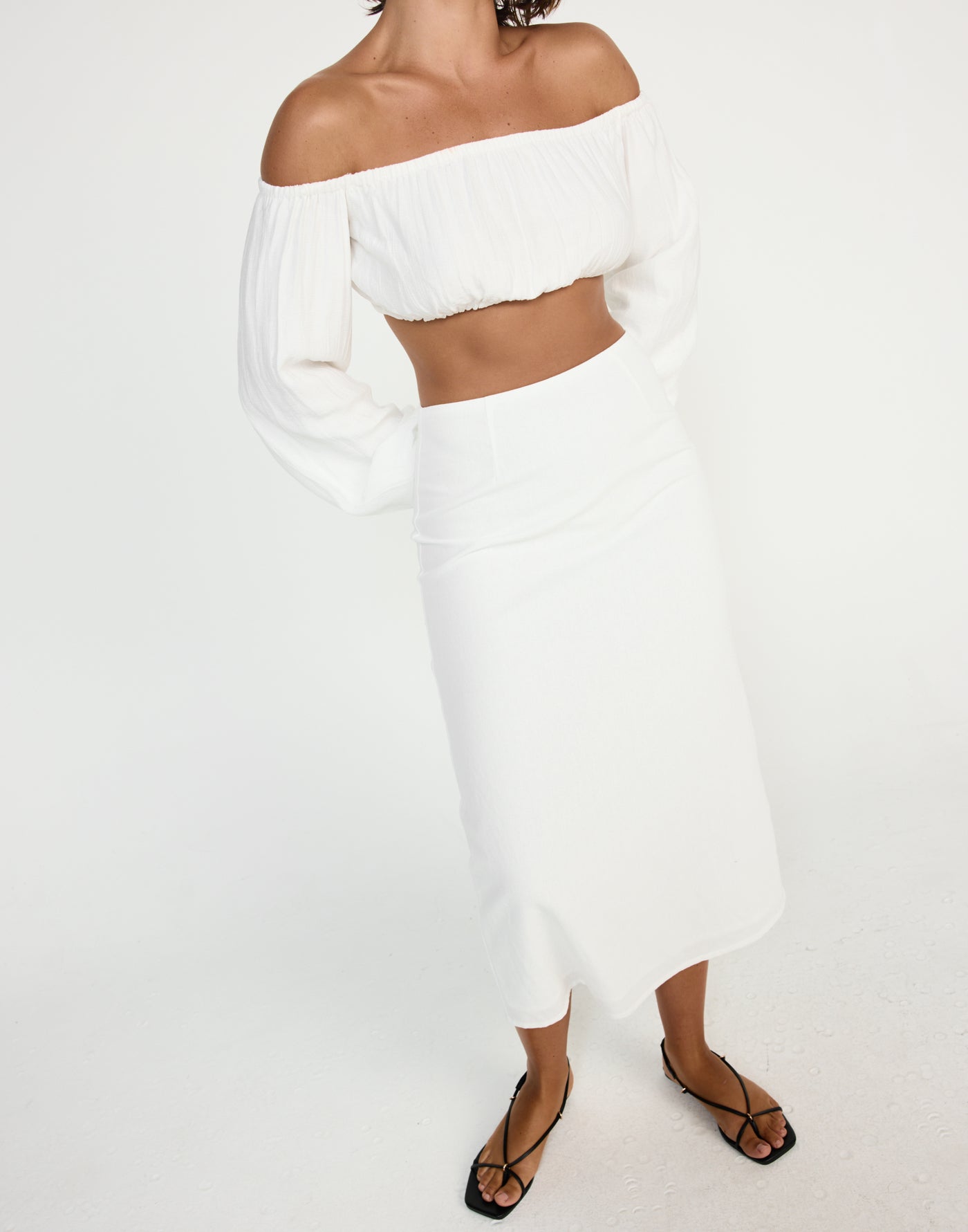 Fiesta Top (White) - CHARCOAL CLOTHING - Elasticated flowy strapless long sleeve - Women's Top - Charcoal Clothing