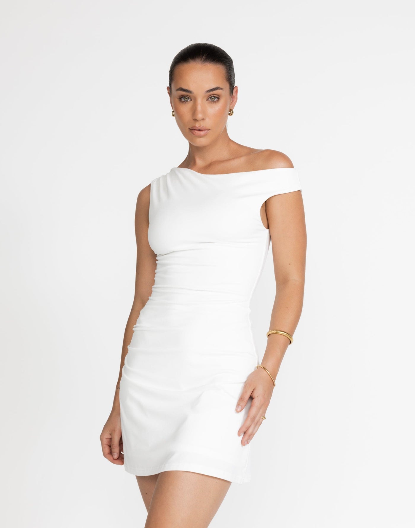 Lulu Mini Dress (White) | CHARCOAL Exclusive - Off Shoulder Mini - Women's Dress - Charcoal Clothing