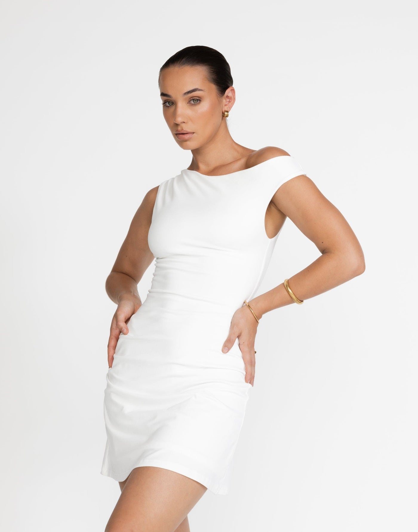 Lulu Mini Dress (White) | CHARCOAL Exclusive - Off Shoulder Mini - Women's Dress - Charcoal Clothing